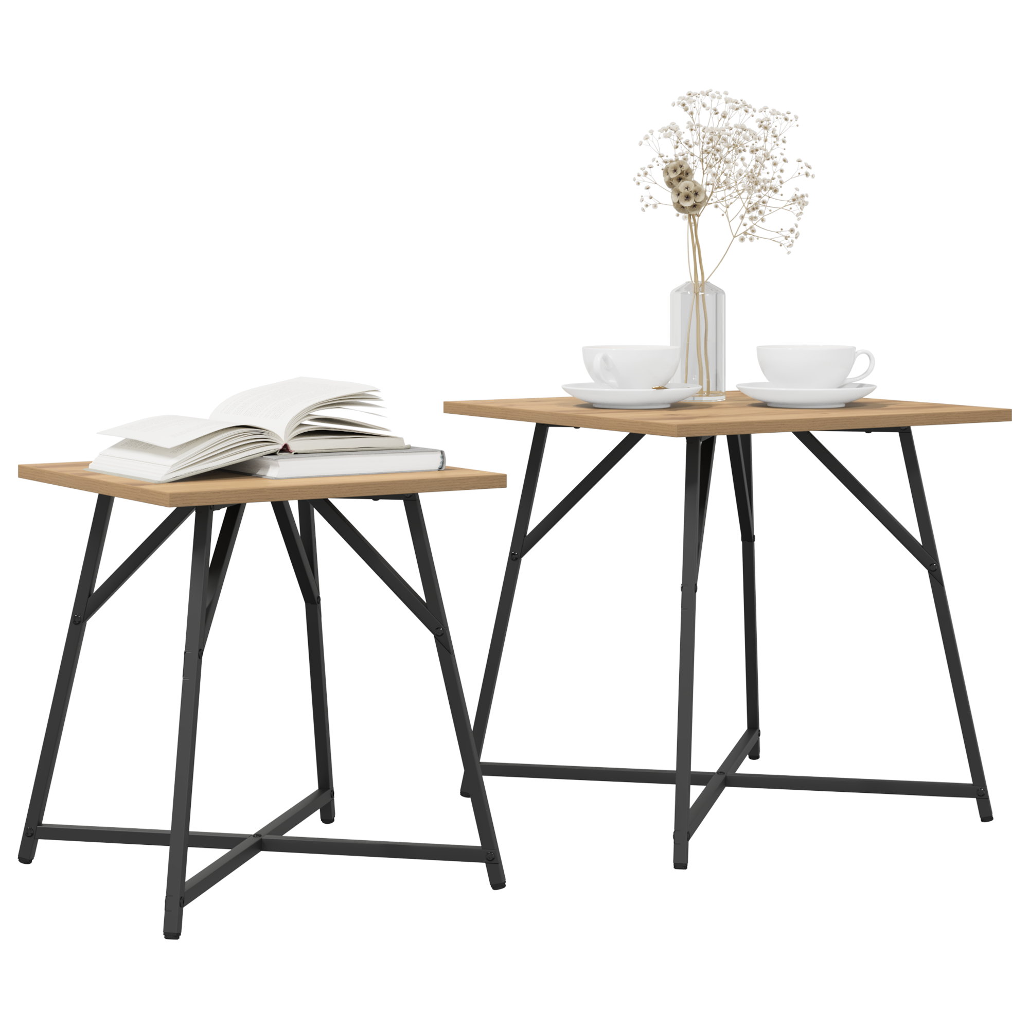 vidaXL Bijzettafel 2-pack in Artisan Eik met Hout en Metaal