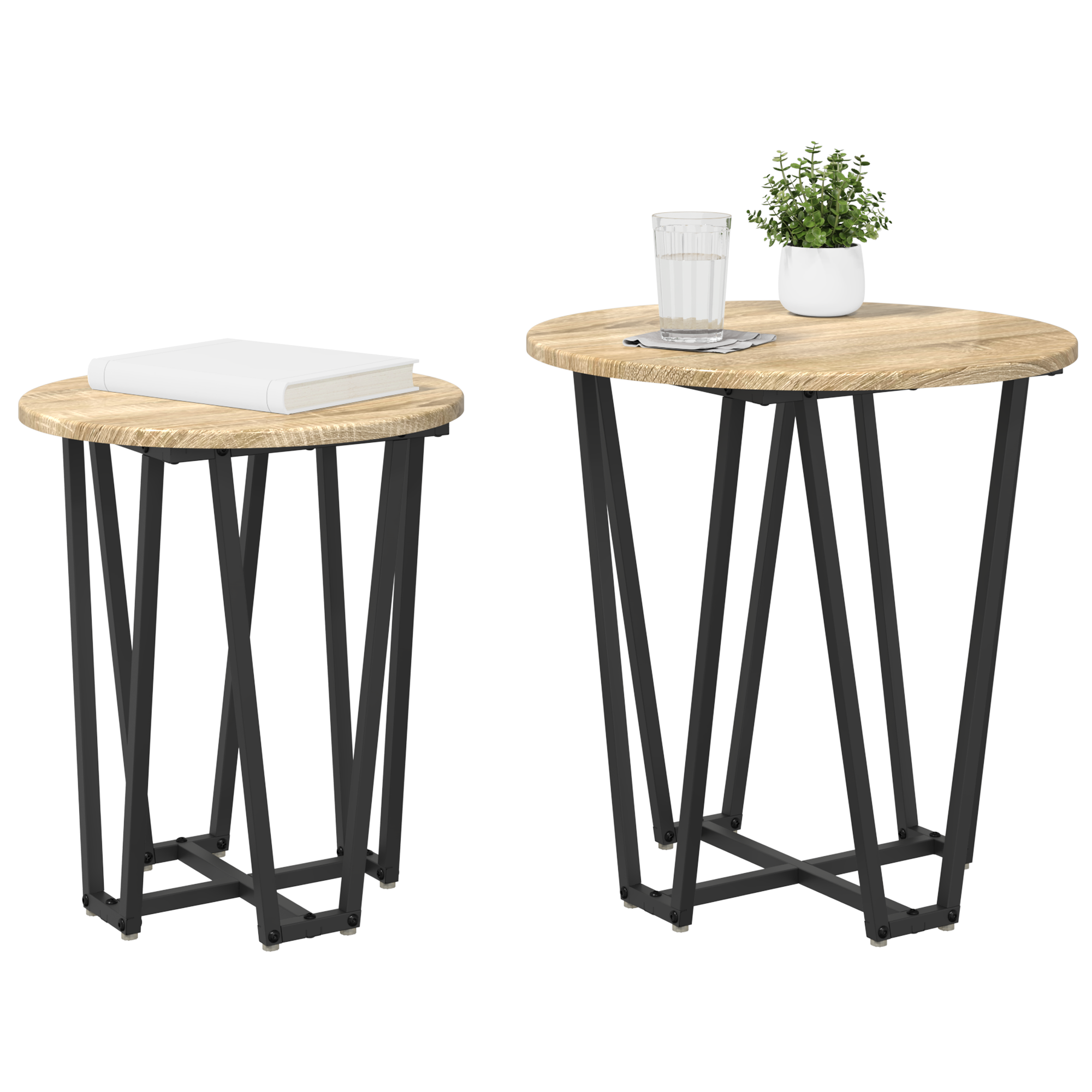 vidaXL Bijzettafel Set van 2 - Sonoma Eiken Hout en Metaal