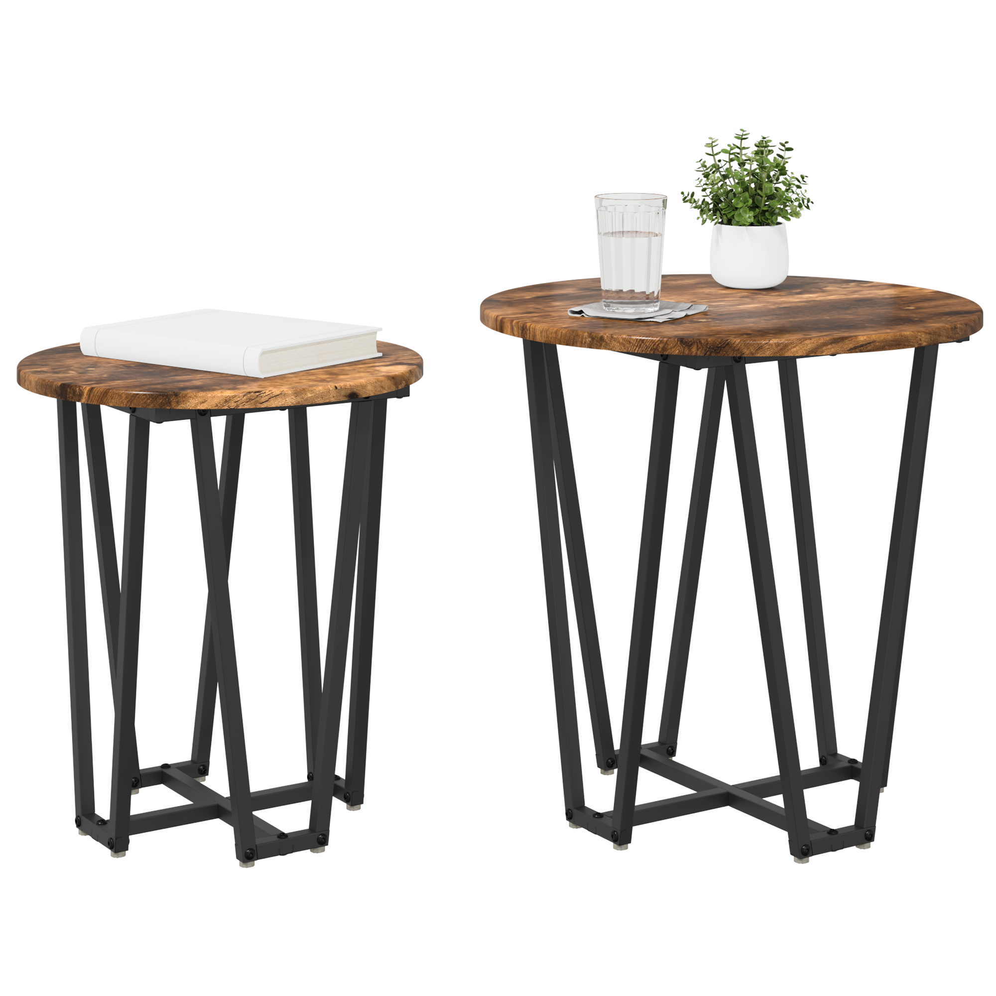vidaXL Bijzettafel Set - 2 Stuks, Rook Eiken, Geengineerd Hout en Metaal