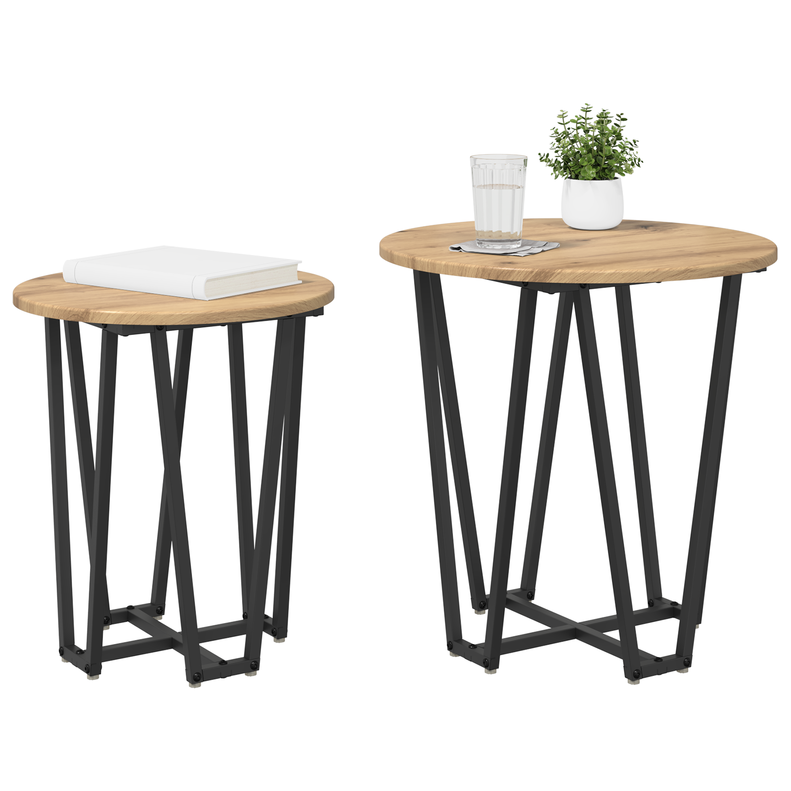 vidaXL Bijzettafel Set van 2 - Rustiek Eikenhout met Metaal