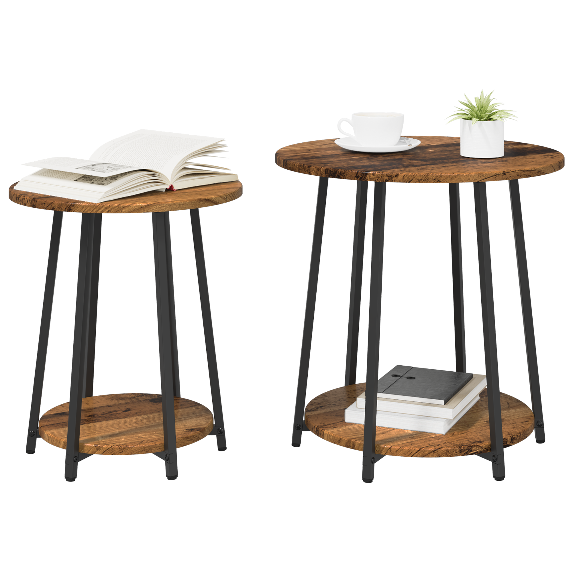 vidaXL Bijzettafel 2-Pack - Gevlochten Hout en Metaal