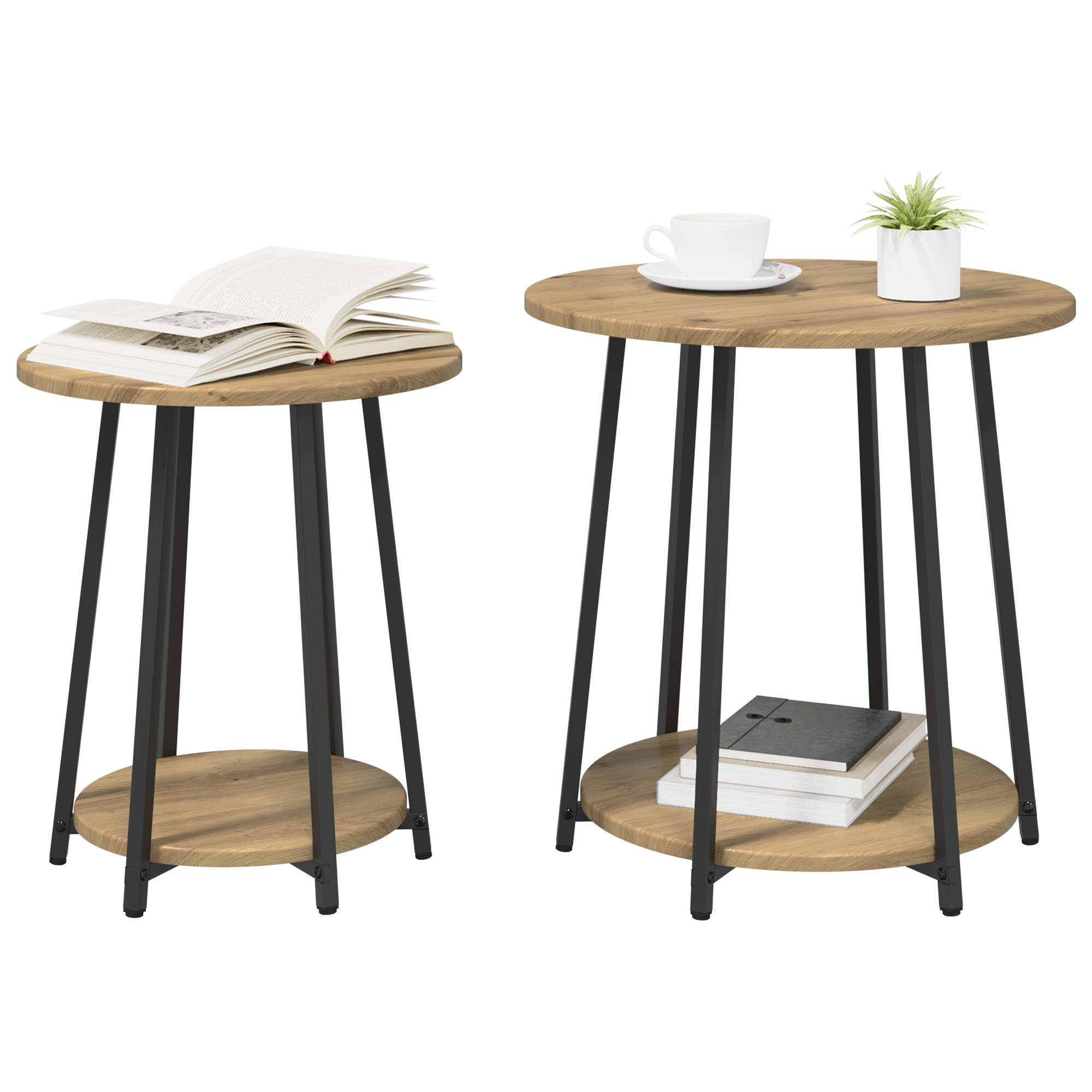 vidaXL Set van 2 Bijzettafels in Artisan Eiken met Geperst Hout en Metaal