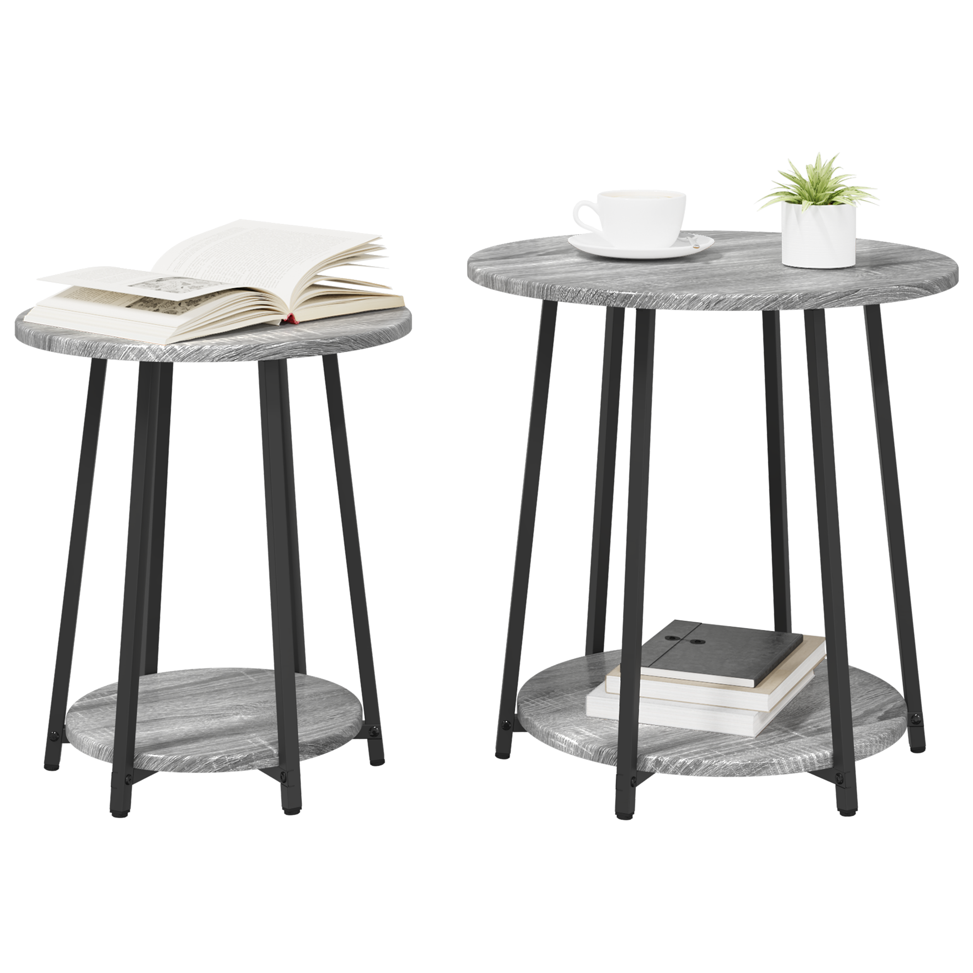 vidaXL Salontafel 2-delige set Grijs Sonoma Hout en Metaal