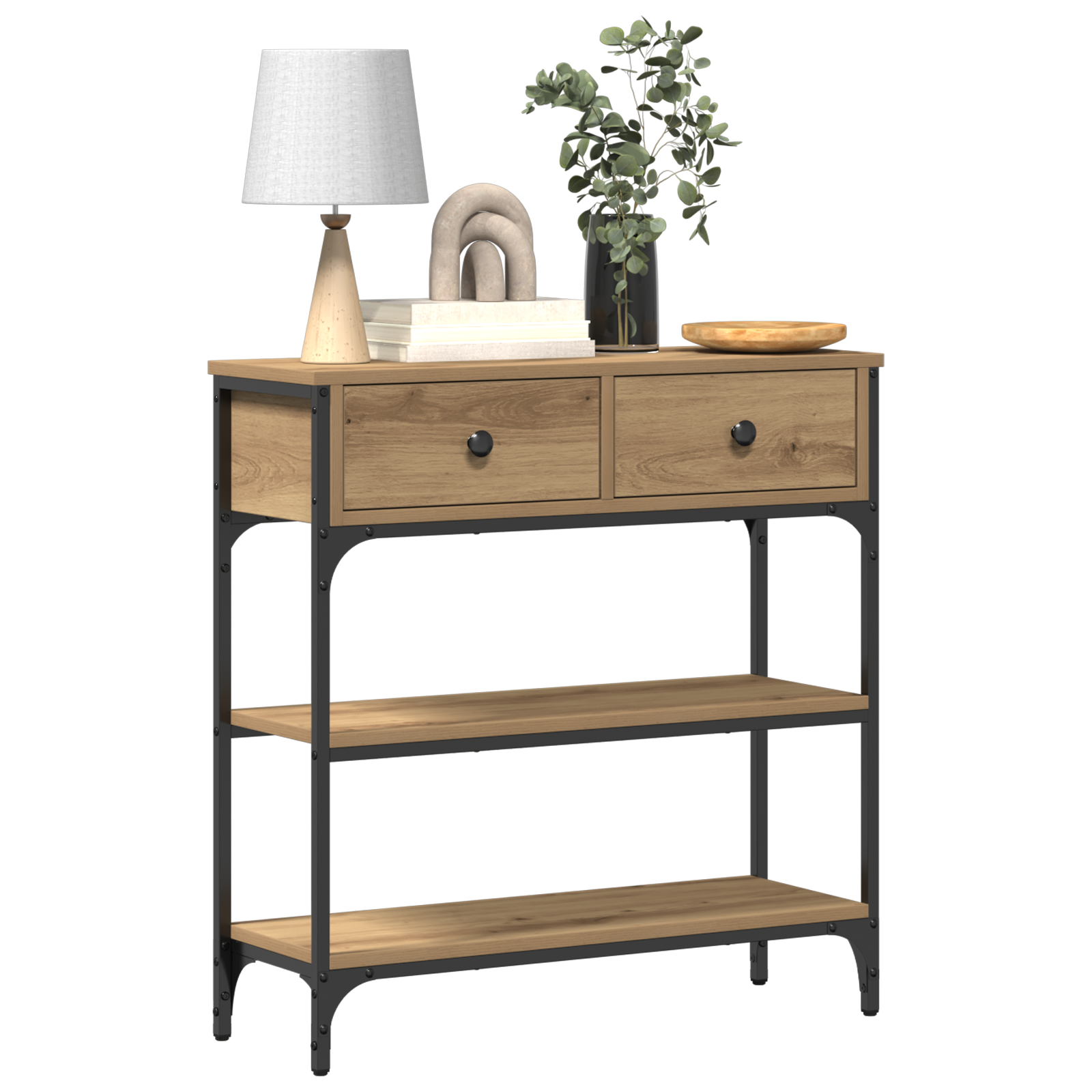 vidaXL Wandtafel 72,5x25x75 cm bewerkt hout en staal artisanaal eiken