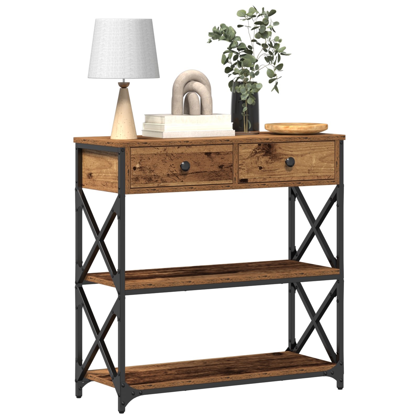 vidaXL Wandtafel 75x28x75 cm bewerkt hout en staal oud houtkleurig