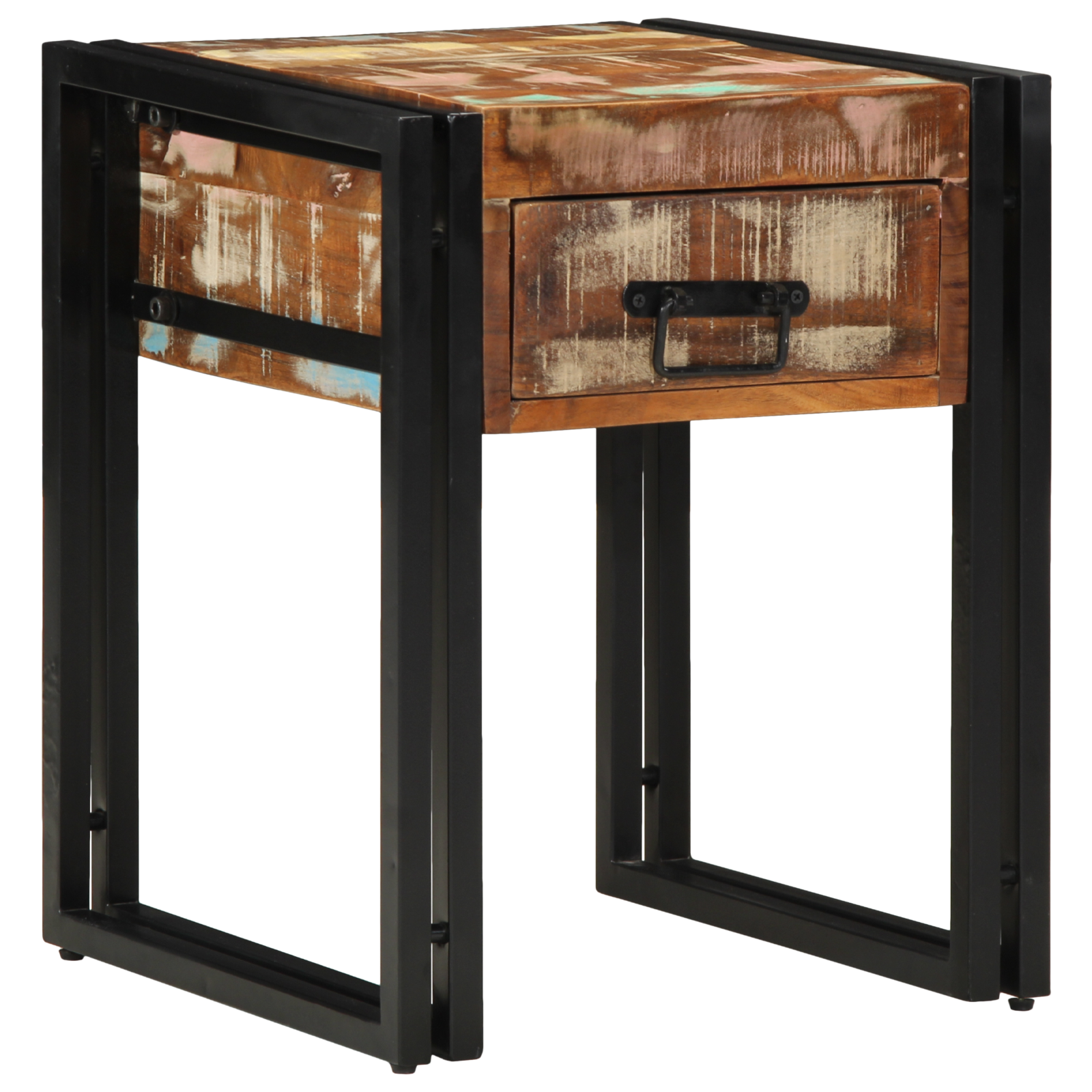 vidaXL Bijzettafel met lade 40x40x50 cm massief gerecycled hout zwart