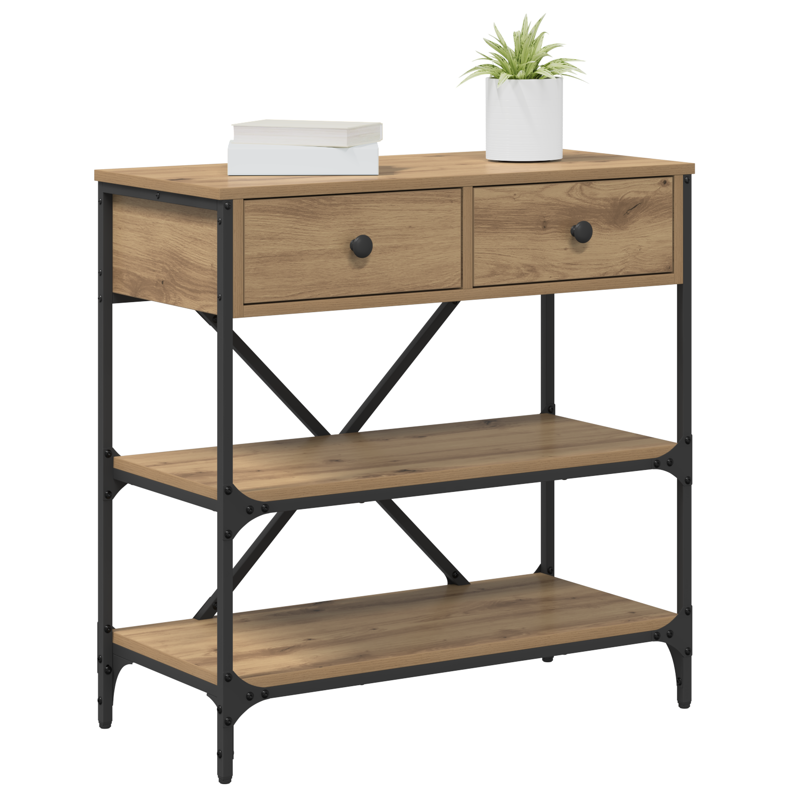 vidaXL Consol Tafel Ambachtelijk Eiken 75x34.5x75 cm Bewerkt Hout