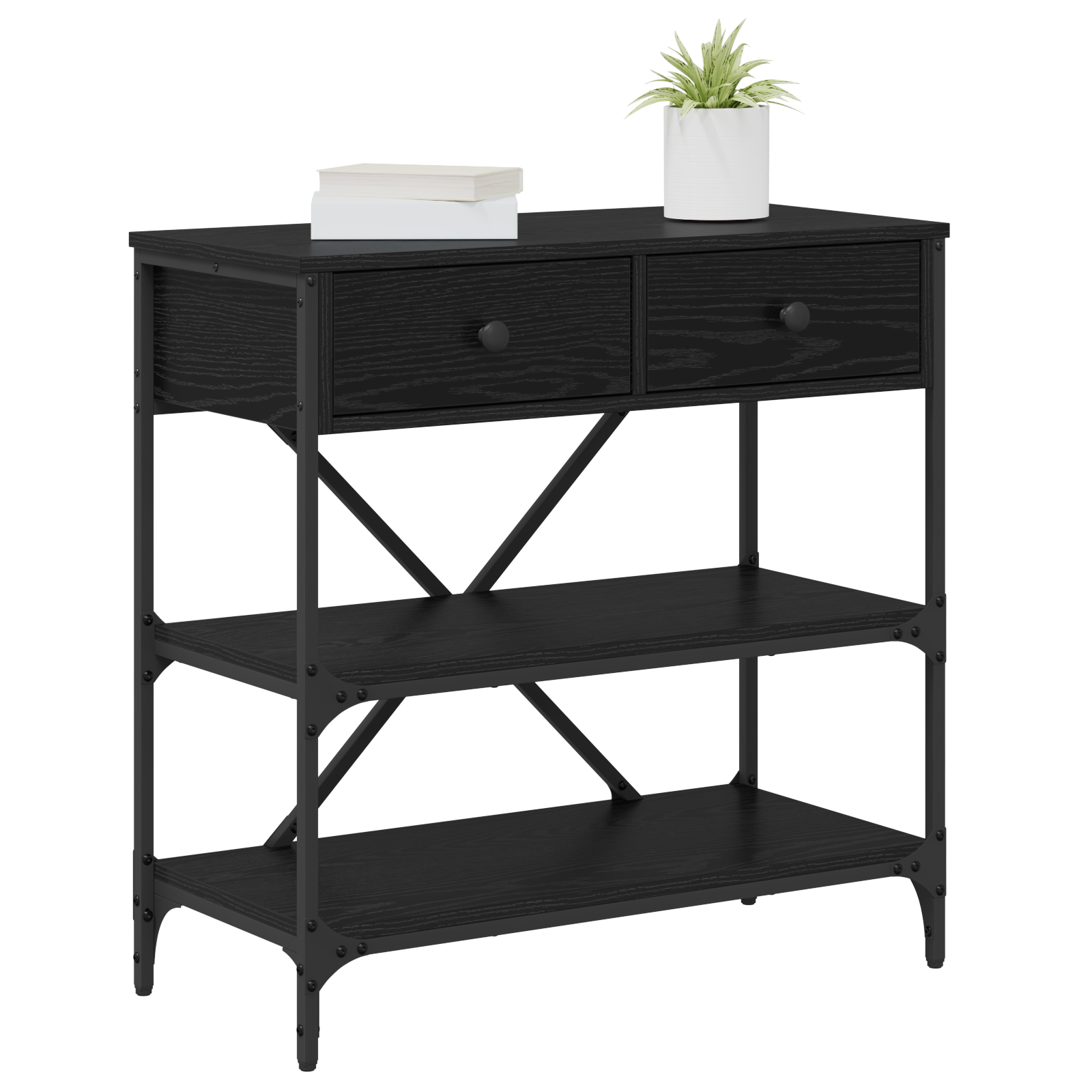 vidaXL Console Tafel Zwart Eiken 75x34,5x75 cm Geengineerd Hout