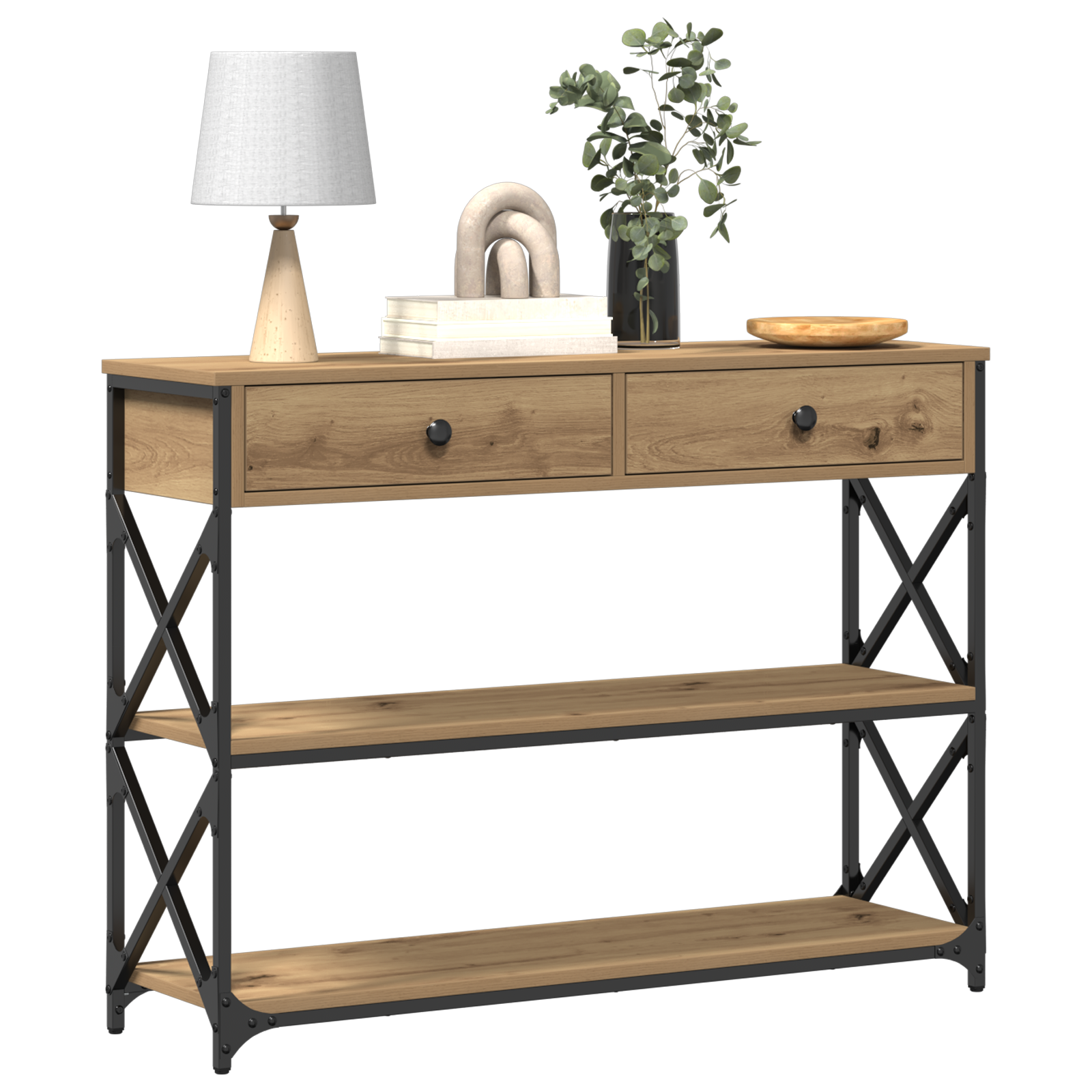 vidaXL Wandtafel 100x28x75 cm bewerkt hout en staal artisnaal eiken