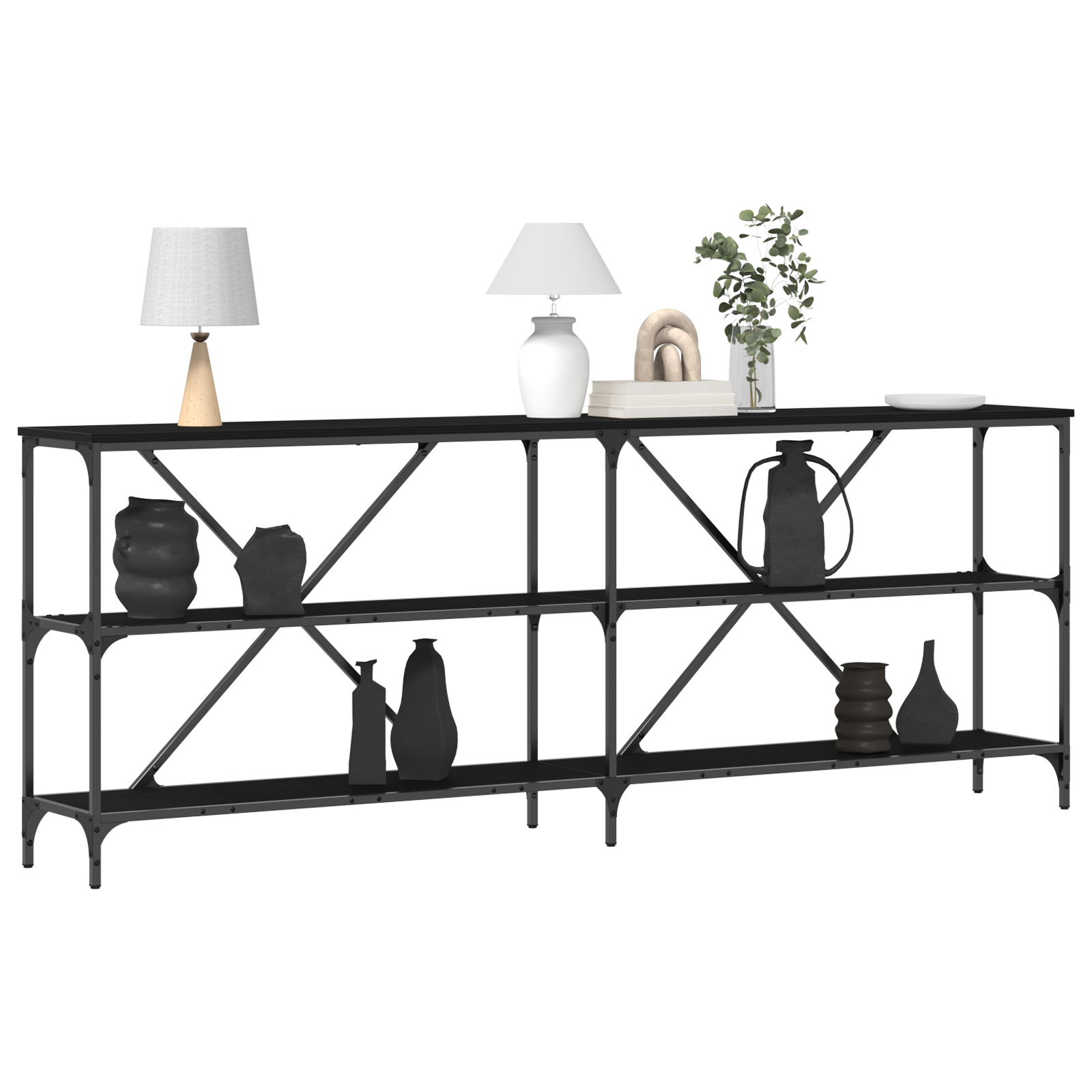 vidaXL Wandtafel 200x30x75 cm bewerkt hout en staal zwart eikenkleurig