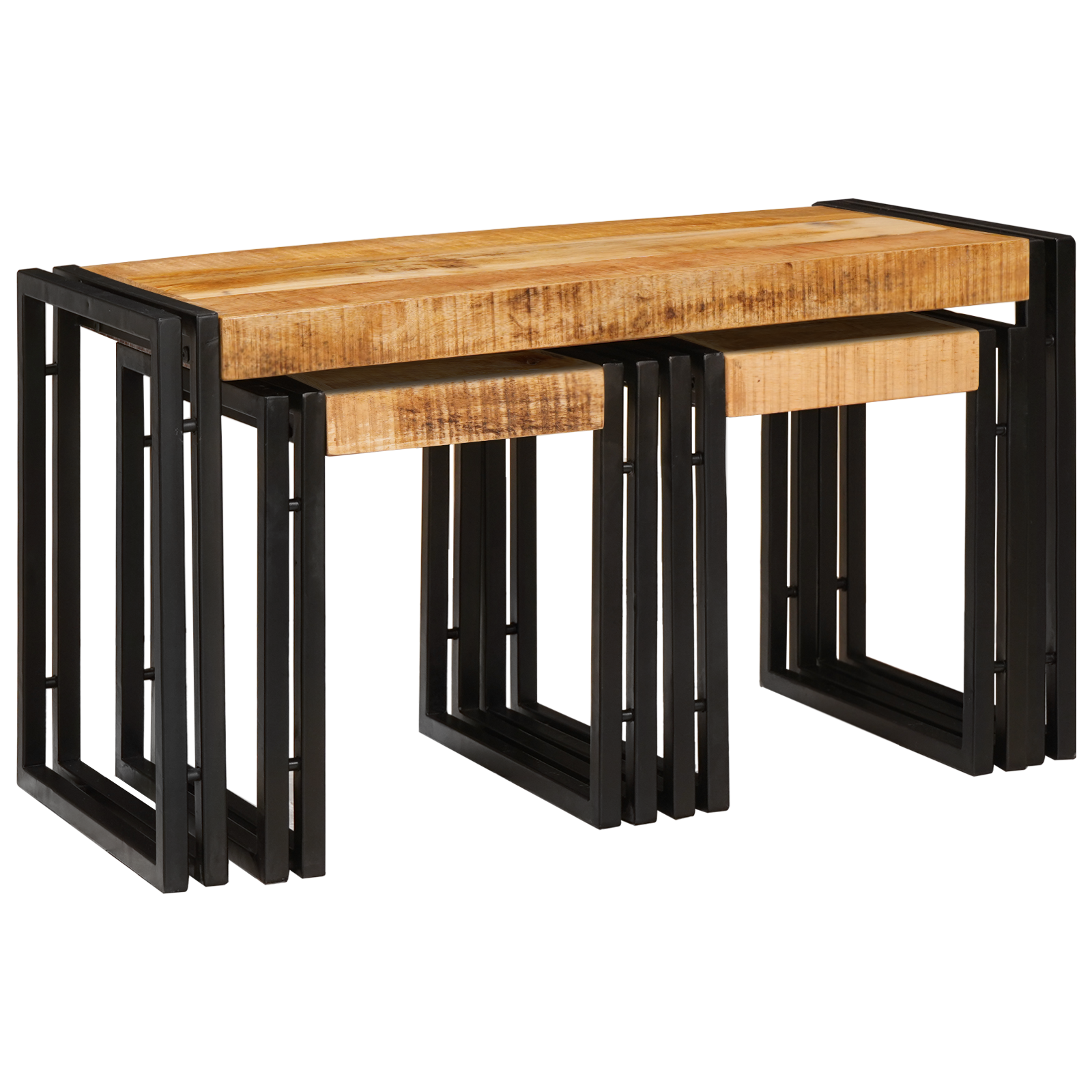 vidaXL Nesttafels Set van 3 – Massief mangohout