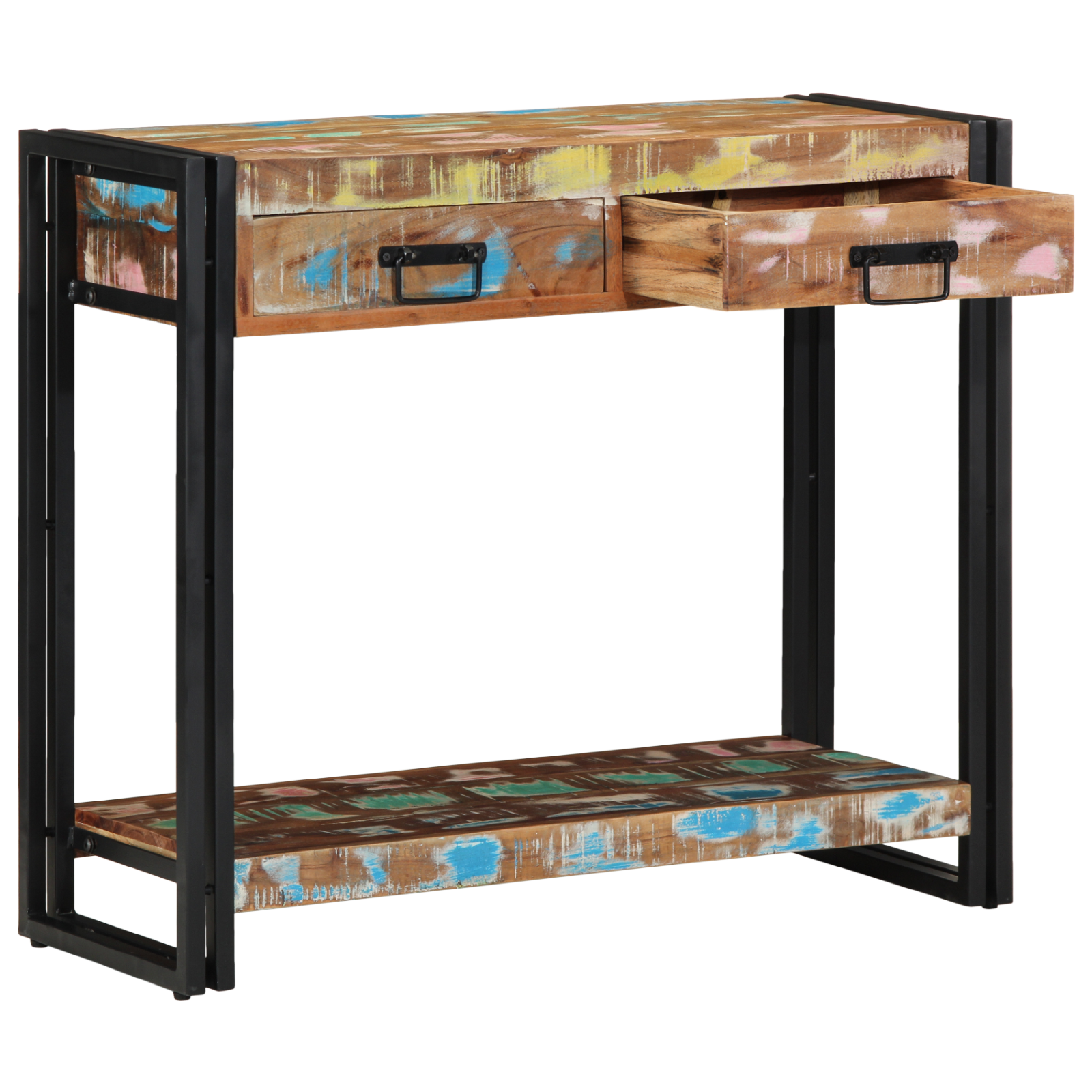 vidaXL Wandtafel massief gerecycled hout en metaal meerkleurig