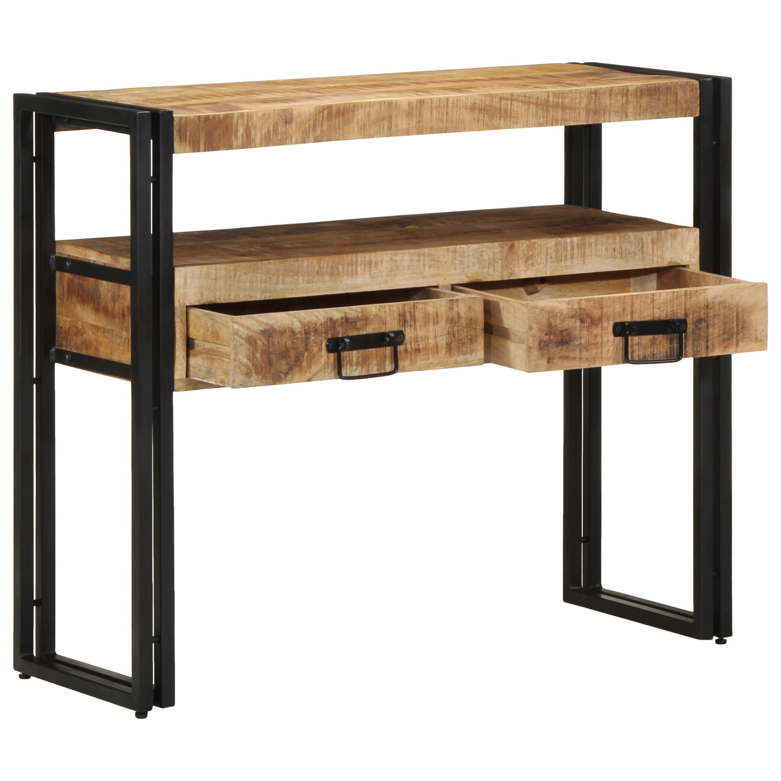 vidaXL Bijzettafels 90x33x75 cm massief mangohout en metaal zwart