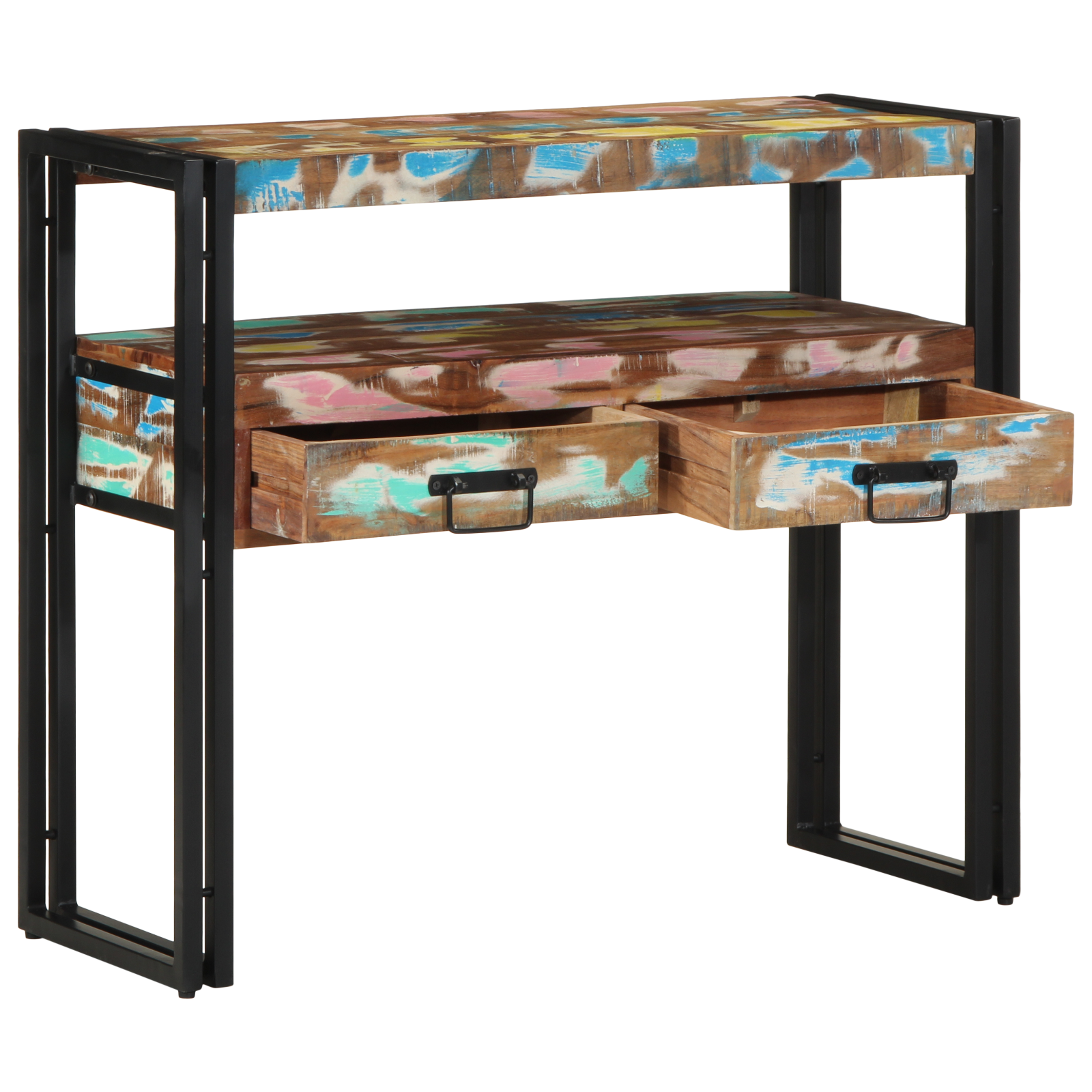 vidaXL Bijzettafels 90x33x75 cm gerecycled hout en metaal meerkleurig