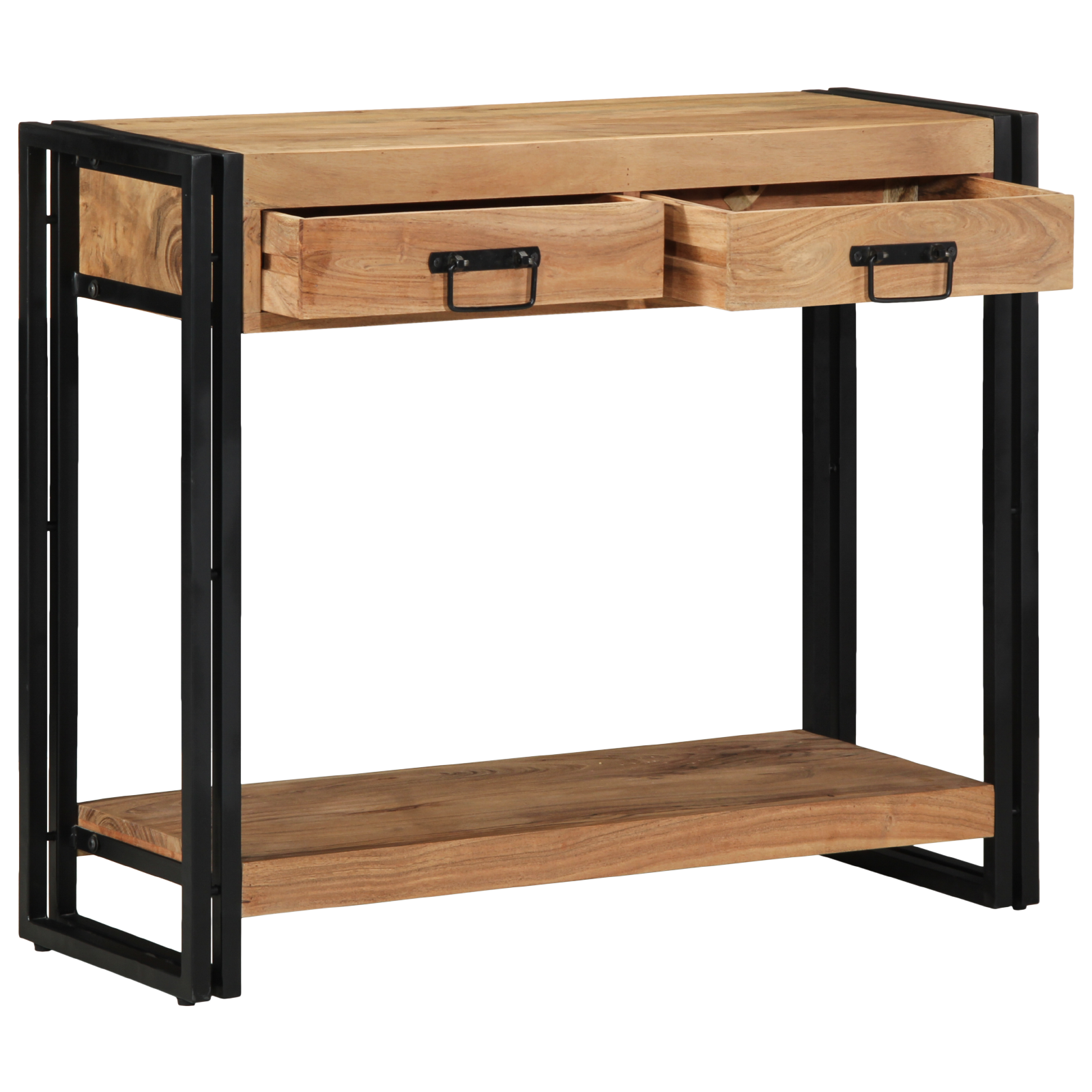 vidaXL Wandtafel 90x33x75 cm massief acaciahout en metaal zwart