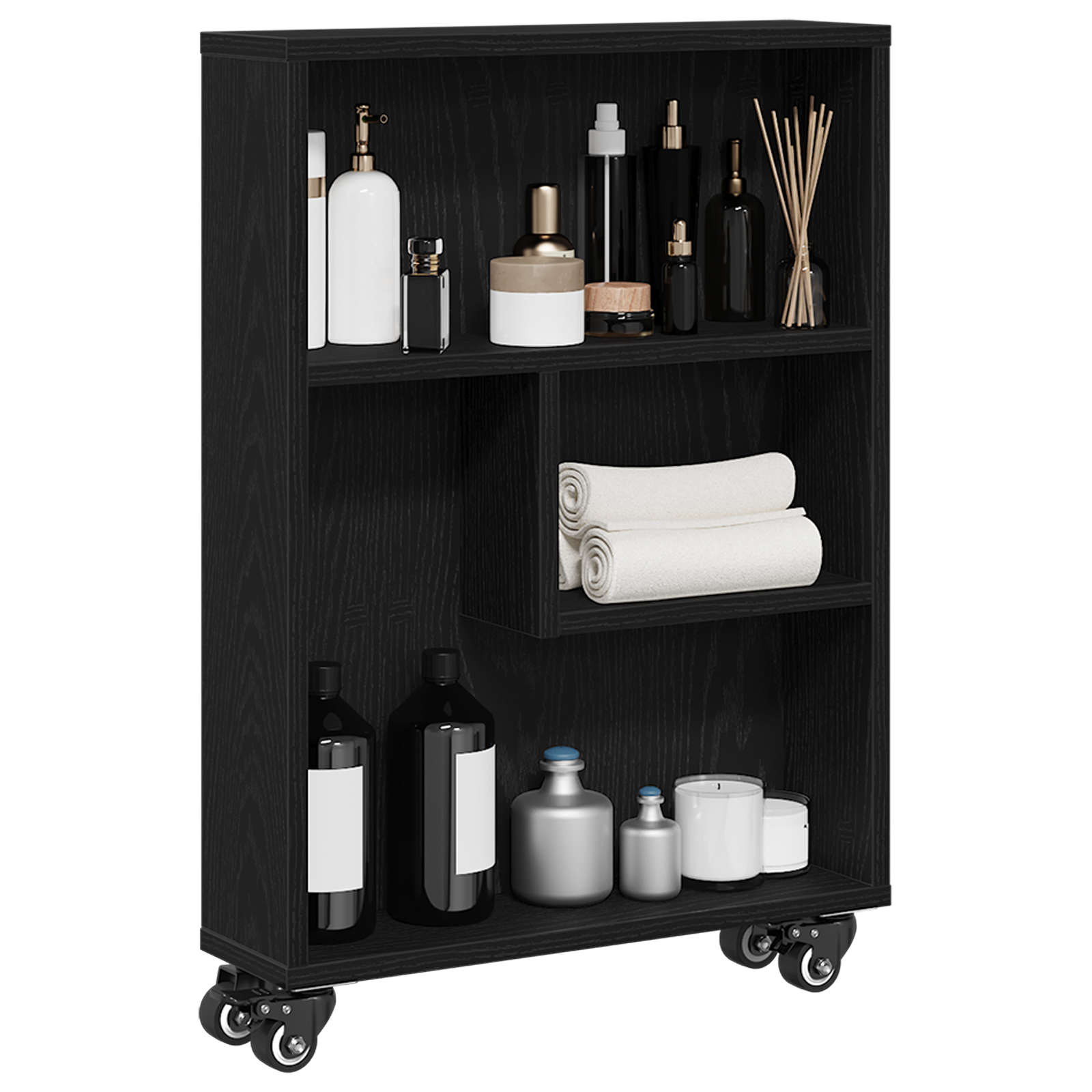 vidaXL Opbergtrolley smal 48x13x68 cm bewerkt hout zwart eikenkleurig