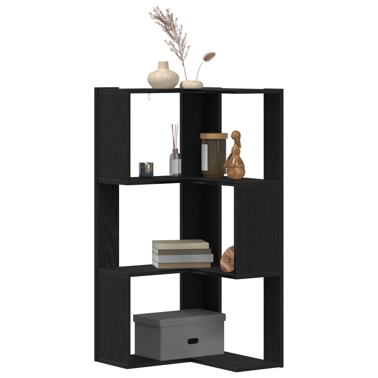 vidaXL Hoekboekenkast 3-laags 50x50x102 cm hout zwart eikenkleur