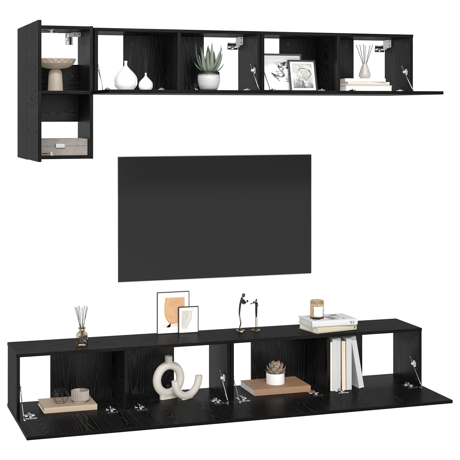 vidaXL Tv-meubelset 5 pcs Zwart eiken 100 x 30 x 30 cm Bewerkt hout