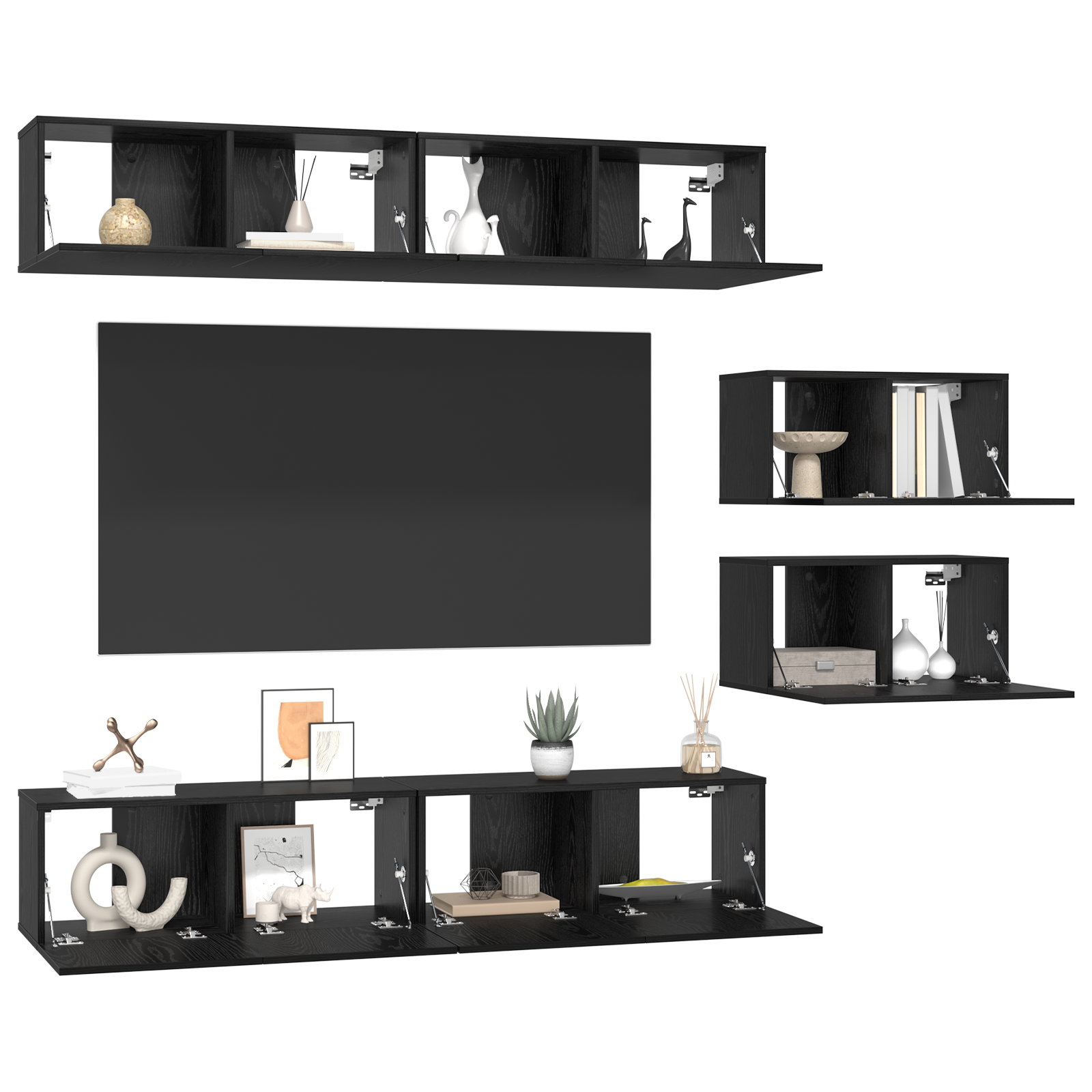 vidaXL Tv-meubelset 6 pcs Zwart eiken 80 x 30 x 30.5 cm Bewerkt hout