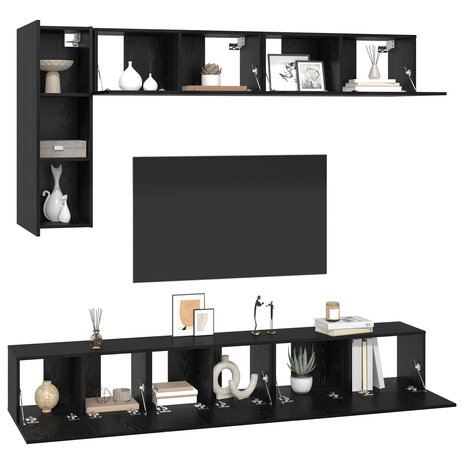 vidaXL TV kastenset met plank Anders met opslag met de deur 6 pcs Zwart eiken 30.5 x 30 x 90 cm