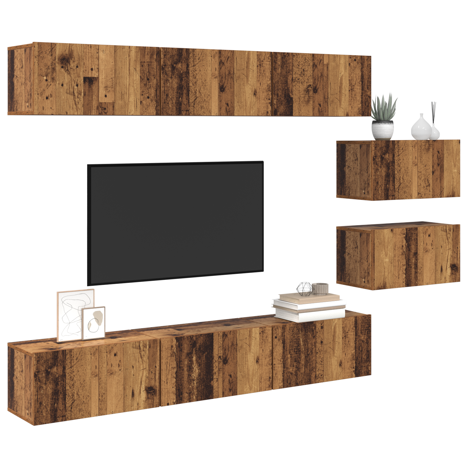 vidaXL Tv-meubelset 8 pcs Oud hout 60 x 30 x 30.5 cm Bewerkt hout