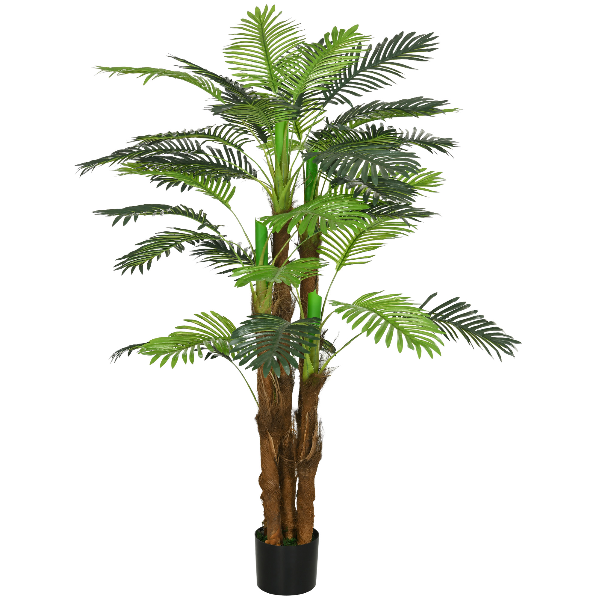 HOMCOM kunstpalm, levensechte decoratieve plant, onderhoudsvrij, 1,6 m hoog, inclusief pot, perfect voor binnen, bruin, groen | Aosom.nl