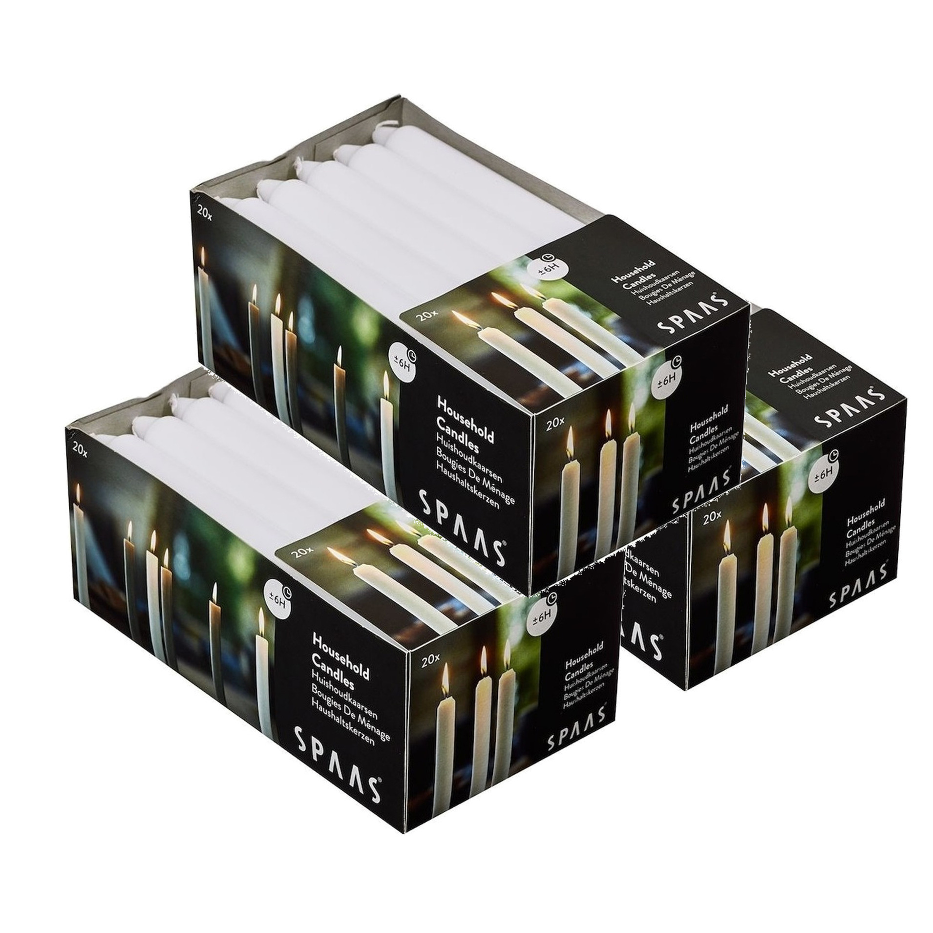 SPAAS 60x Witte huishoudkaarsen 18 cm 6 branduren -