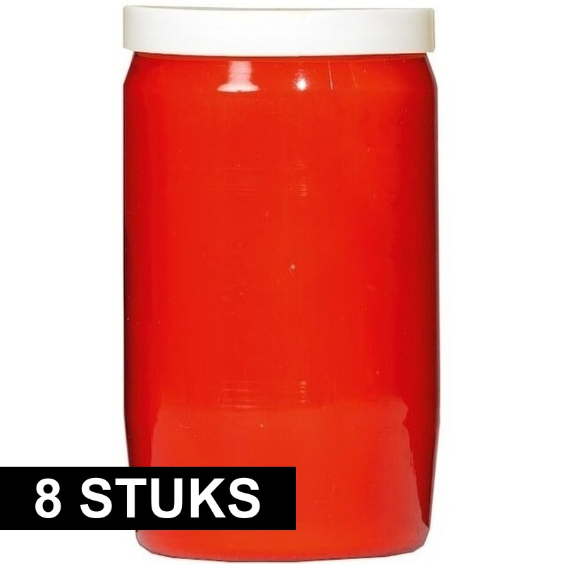 SPAAS Grafkaars/gedenklicht - 8x - rood - 7 x 15 cm - 6 dagen brandtijd -