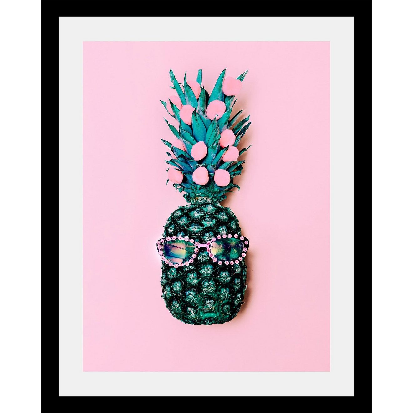 Queence Wanddecoratie Ananas HD premium posterdruk incl. houten lijst