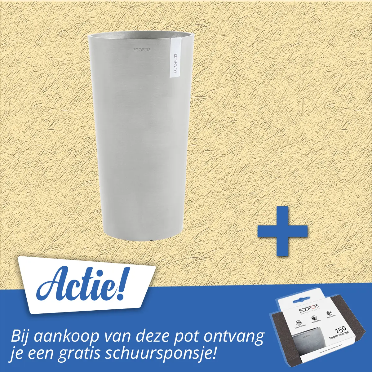 Ecopots Bloempot Half Hoog Amsterdam 66 cm Wit Grijs Lichtgrijs 