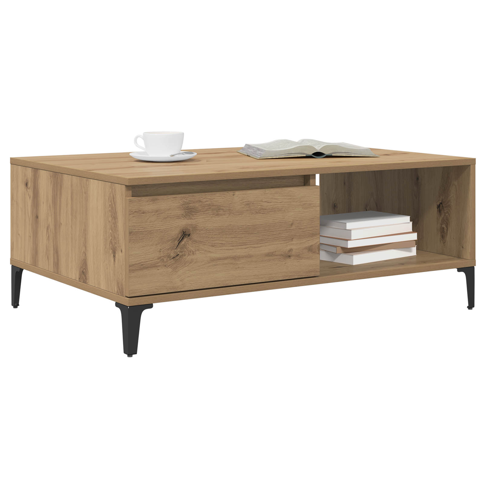 vidaXL Salontafel artisanaal eikenkleurig 90 x 60 x 35 cm Bewerkt hout