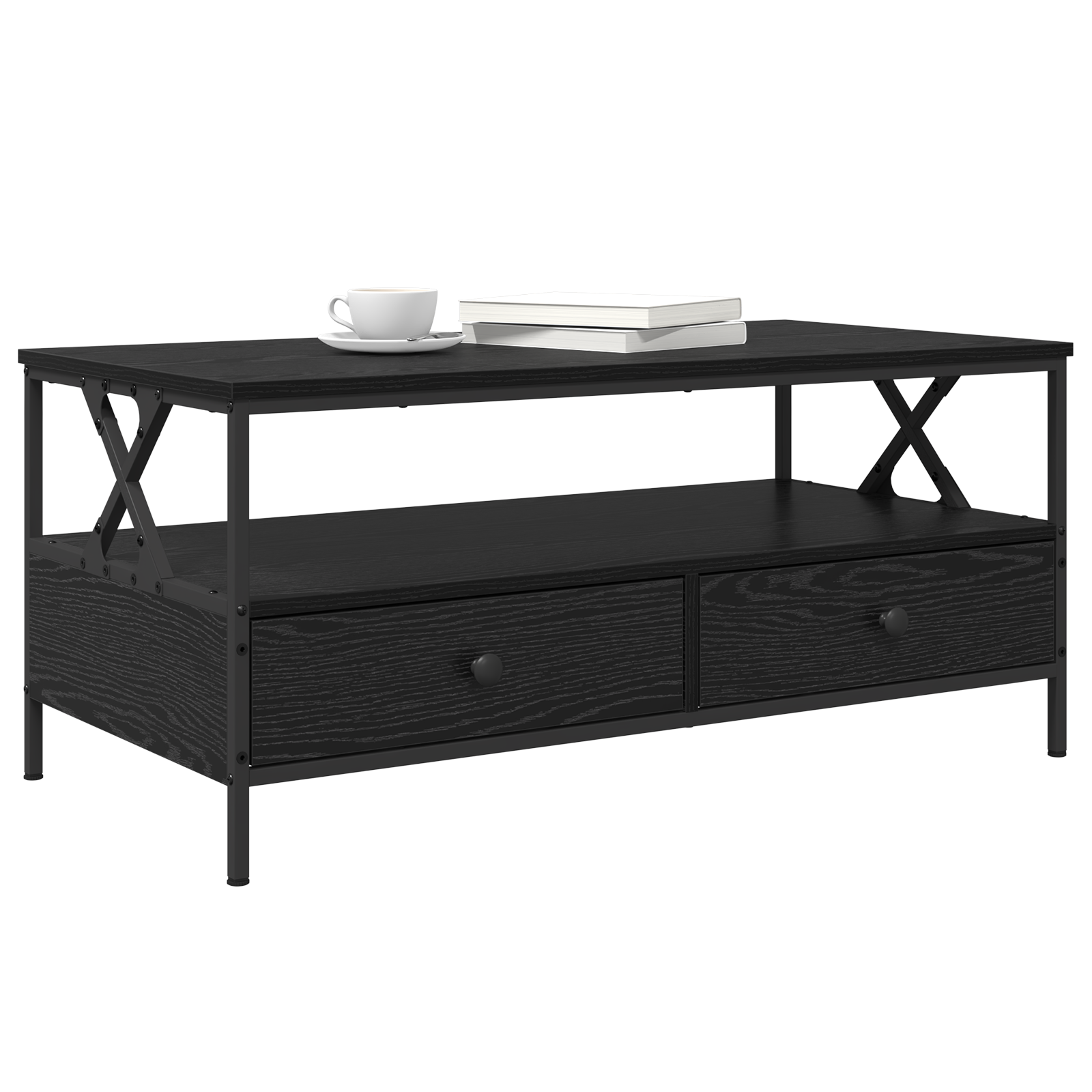 vidaXL Salontafel met lade met plank met opslag Zwart eiken 100 x 51 x 45 cm Bewerkt hout