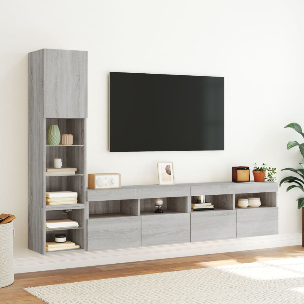 vidaXL 4-delige Tv-wandmeubelset met LED bewerkt hout grijs sonoma