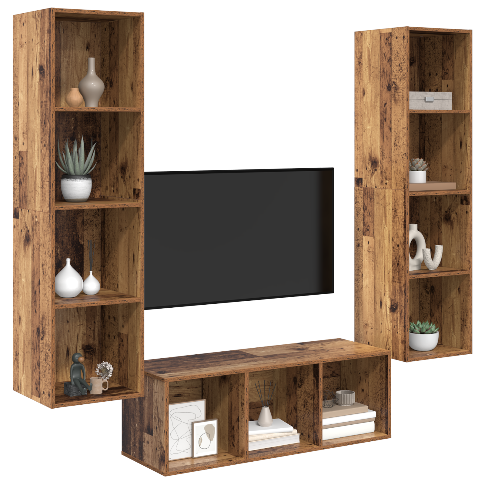 vidaXL TV-kast set 3 pcs Oud hout 37 x 37 x 142.5 cm Bewerkt hout