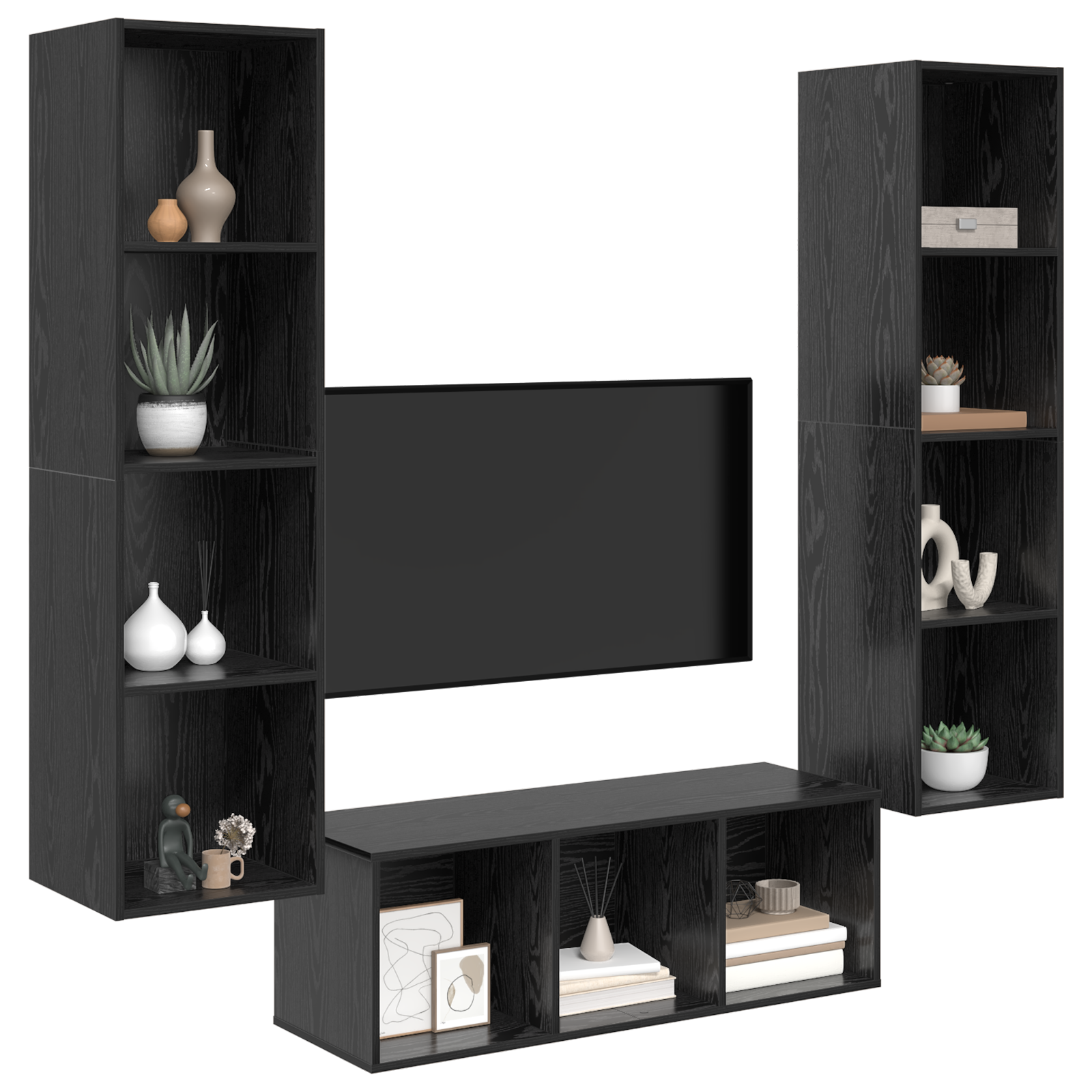 vidaXL TV-kast set 3 pcs Zwart eiken 37 x 37 x 142.5 cm Bewerkt hout