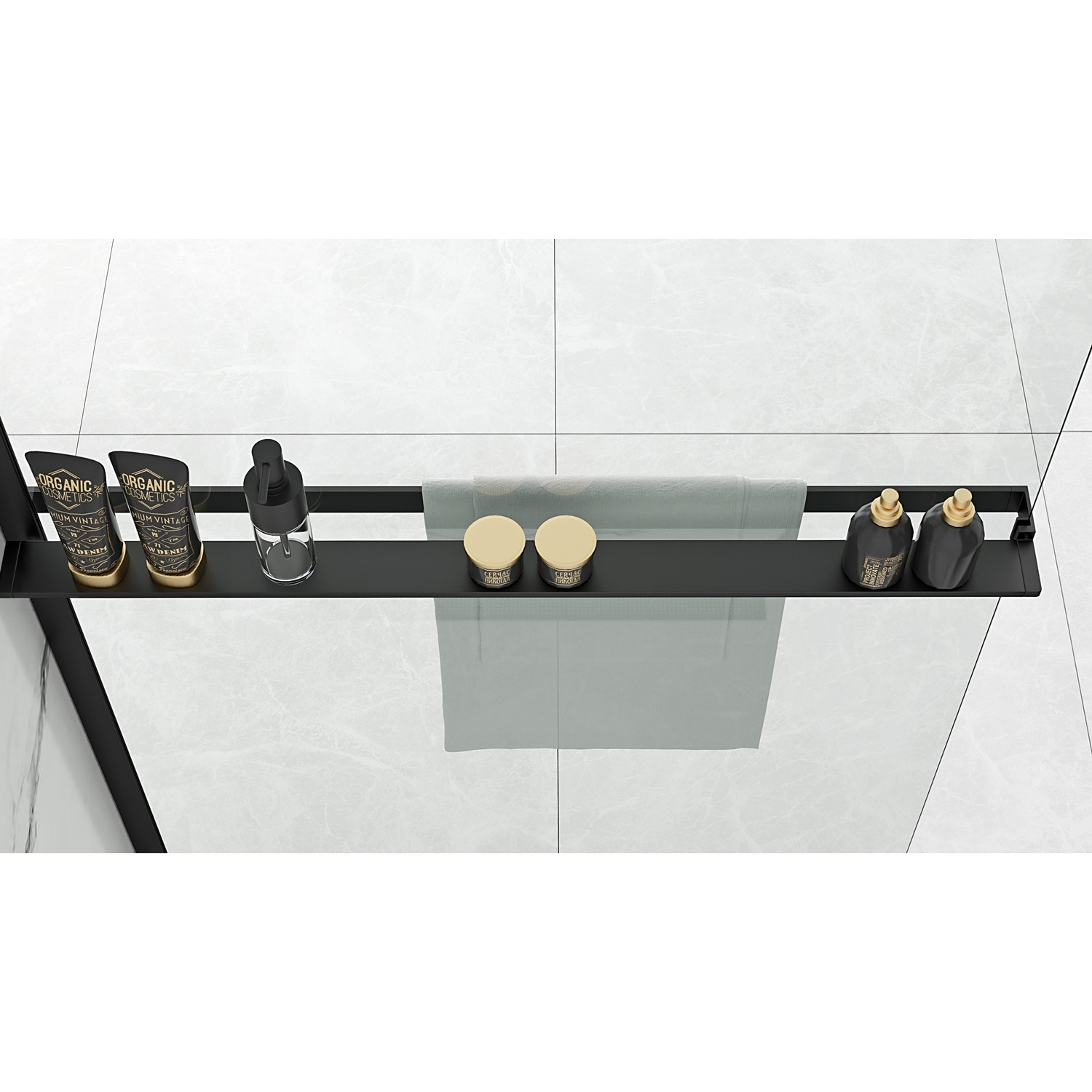 SaniGoods Obby inkortbaar handdoekrek / planchet voor douchewand mat zwart 120cm