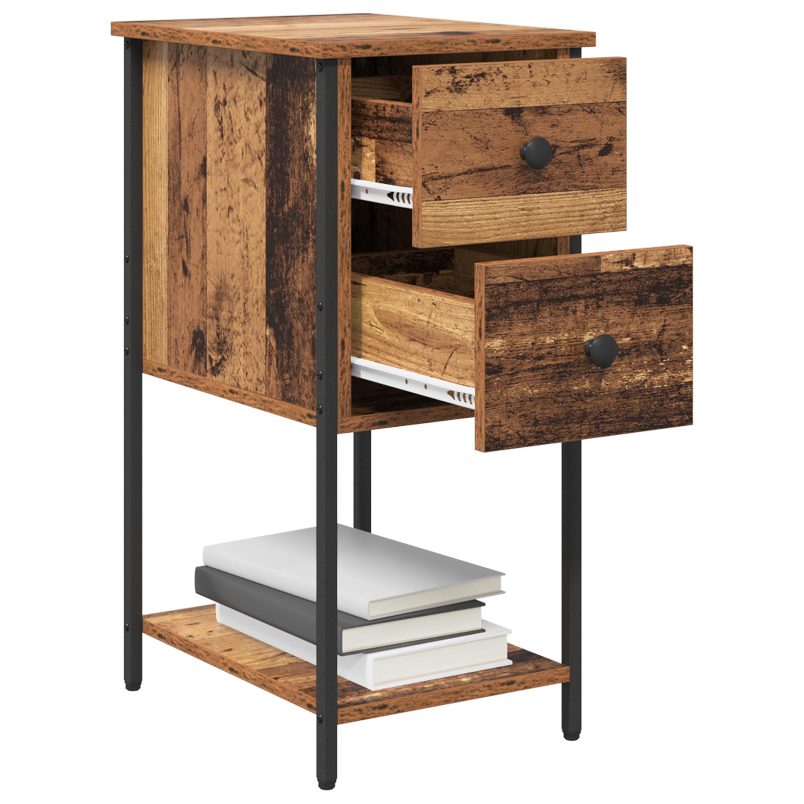 vidaXL Nachtkastje met lade 2 pcs Oud hout 32 x 42 x 70 cm