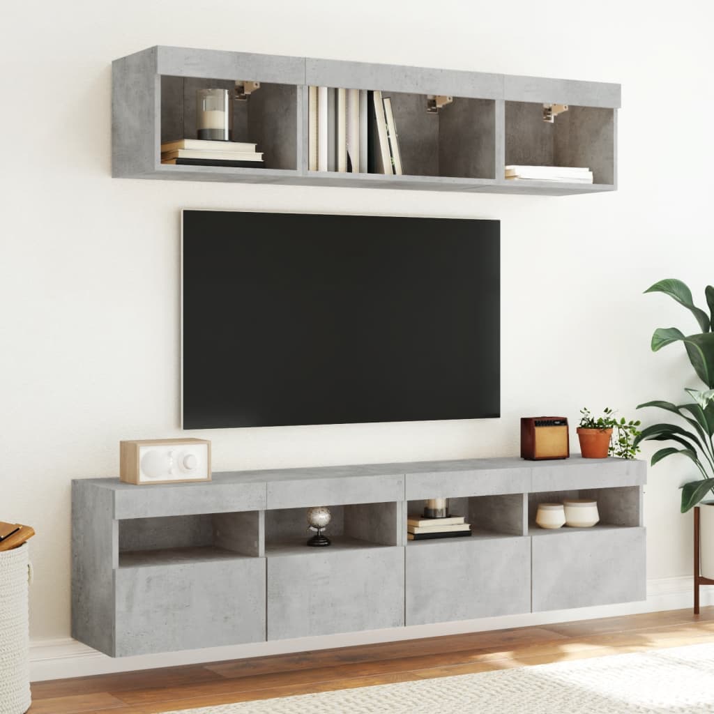 vidaXL 5-delige Tv-wandmeubelset met LED bewerkt hout betongrijs
