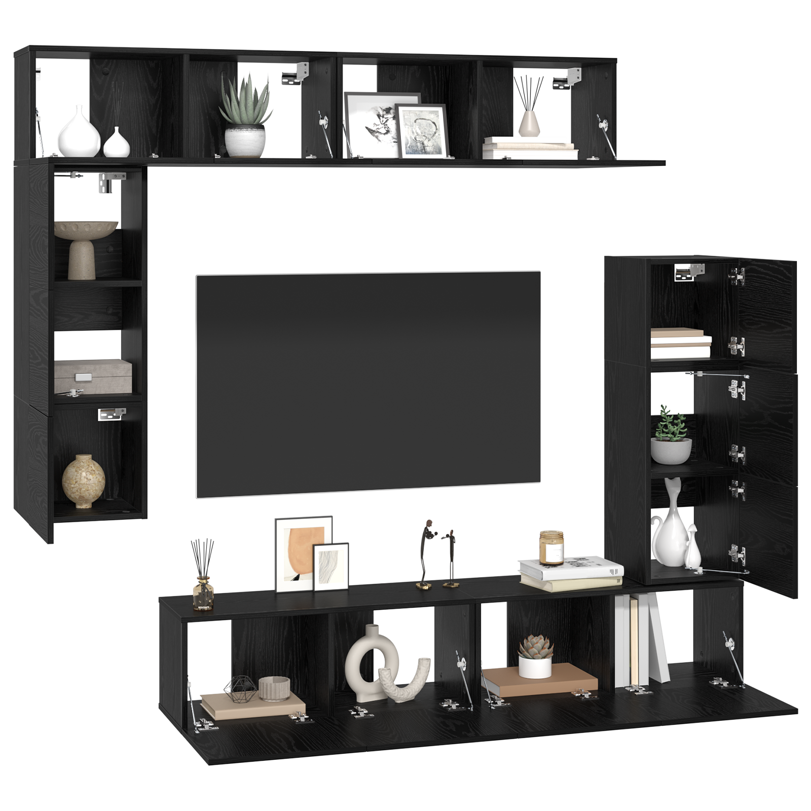 vidaXL Tv-meubelset 8 pcs Zwart eiken 80 x 30 x 30 cm Bewerkt hout