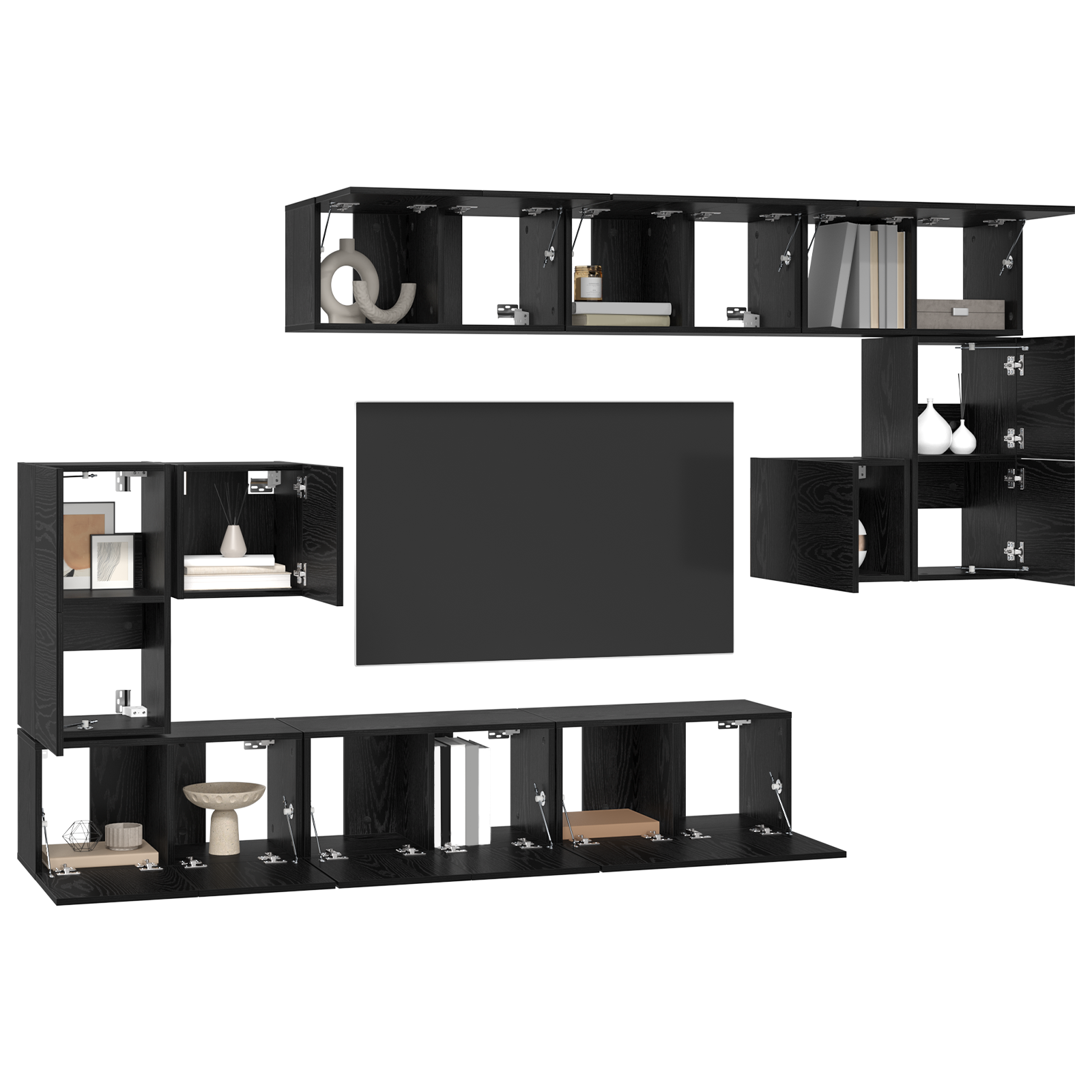 vidaXL Tv-meubelset 10 pcs Zwart eiken 180 x 30 x 90.5 cm Bewerkt hout