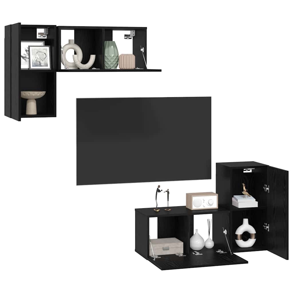 vidaXL TV-kast met plank met opslag met de deur 4 pcs Zwart eiken 60 x 30 x 30 cm