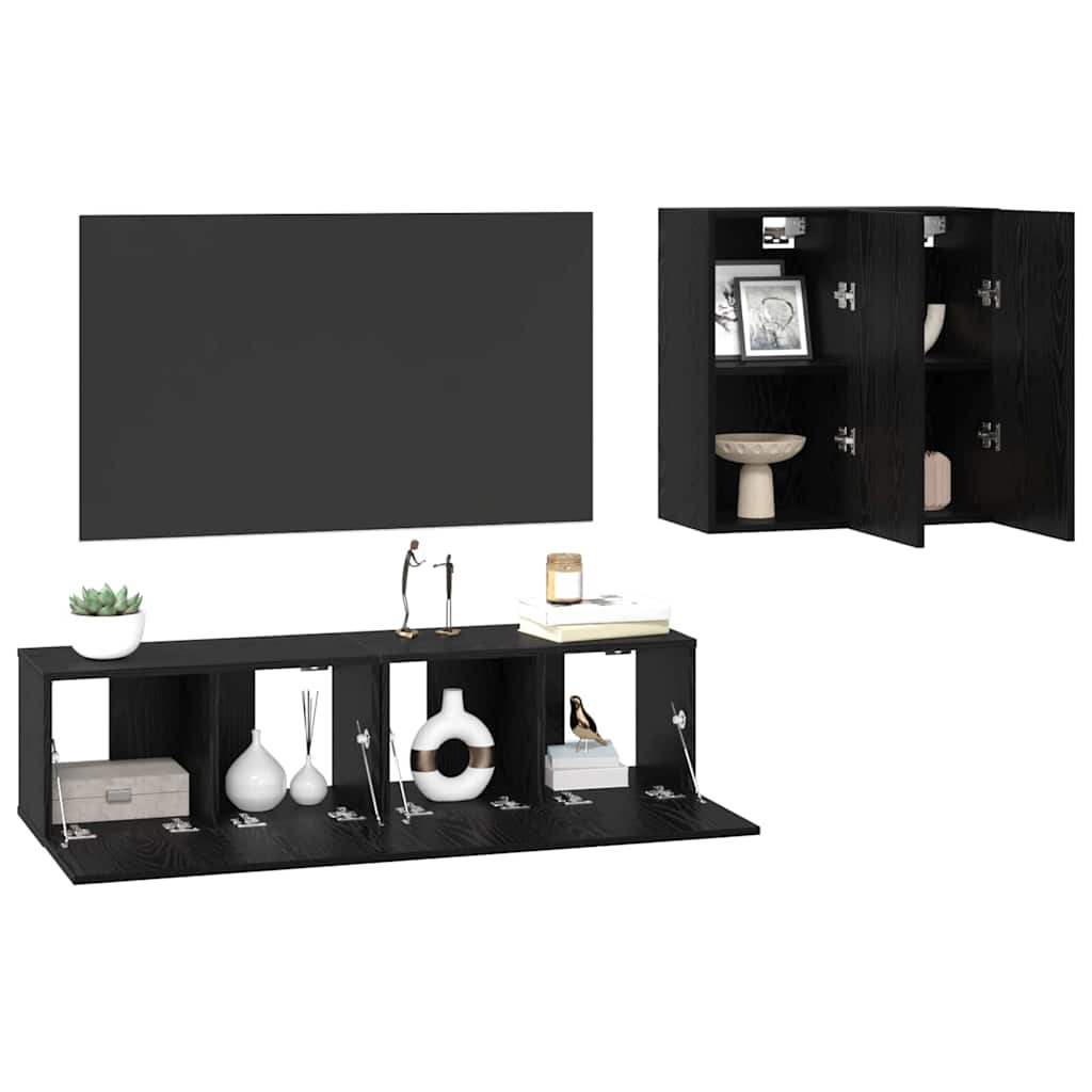 vidaXL TV-kast set met plank met opslag met de deur 4 pcs Zwart eiken 120 x 30 x 30 cm