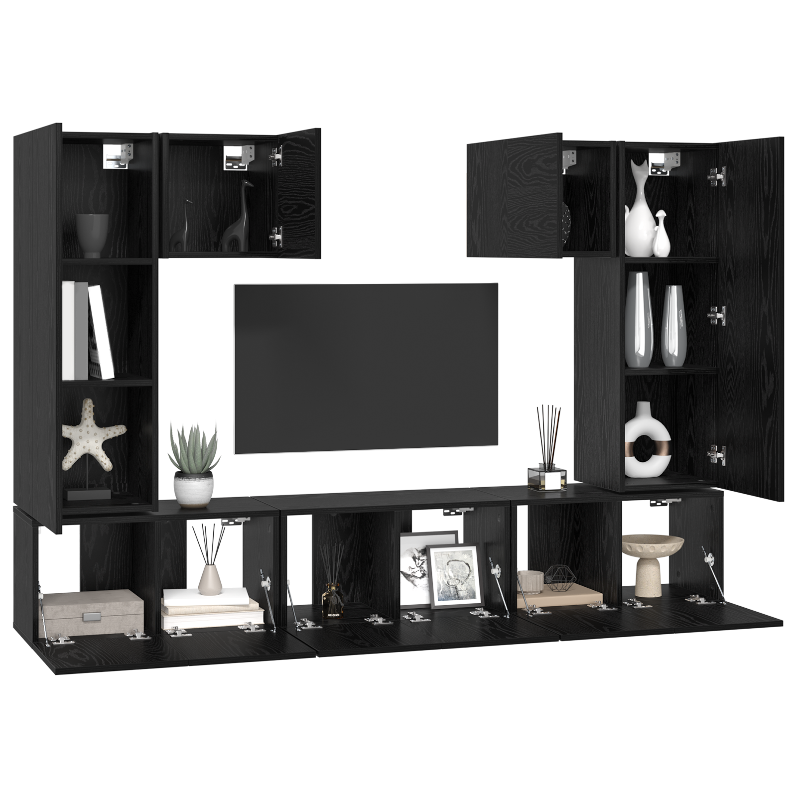 vidaXL Tv-meubelset 7 pcs Zwart eiken 180 x 30 x 120 cm Bewerkt hout