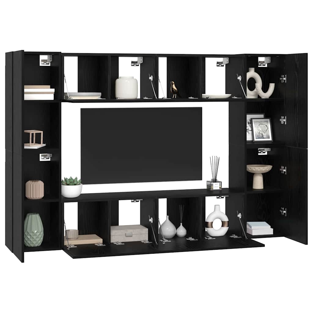 vidaXL Tv-meubelset 8 pcs Zwart eiken 181 x 30 x 120 cm Bewerkt hout