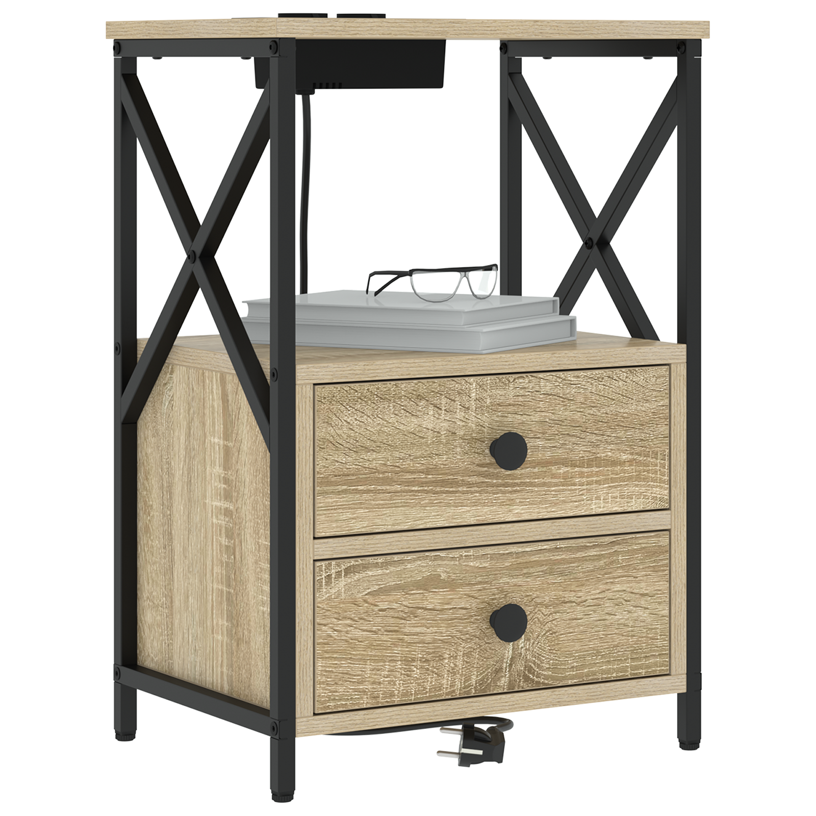 vidaXL Nachtkastje met Oplaadstation 2 pcs Sonoma eiken Bewerkt hout