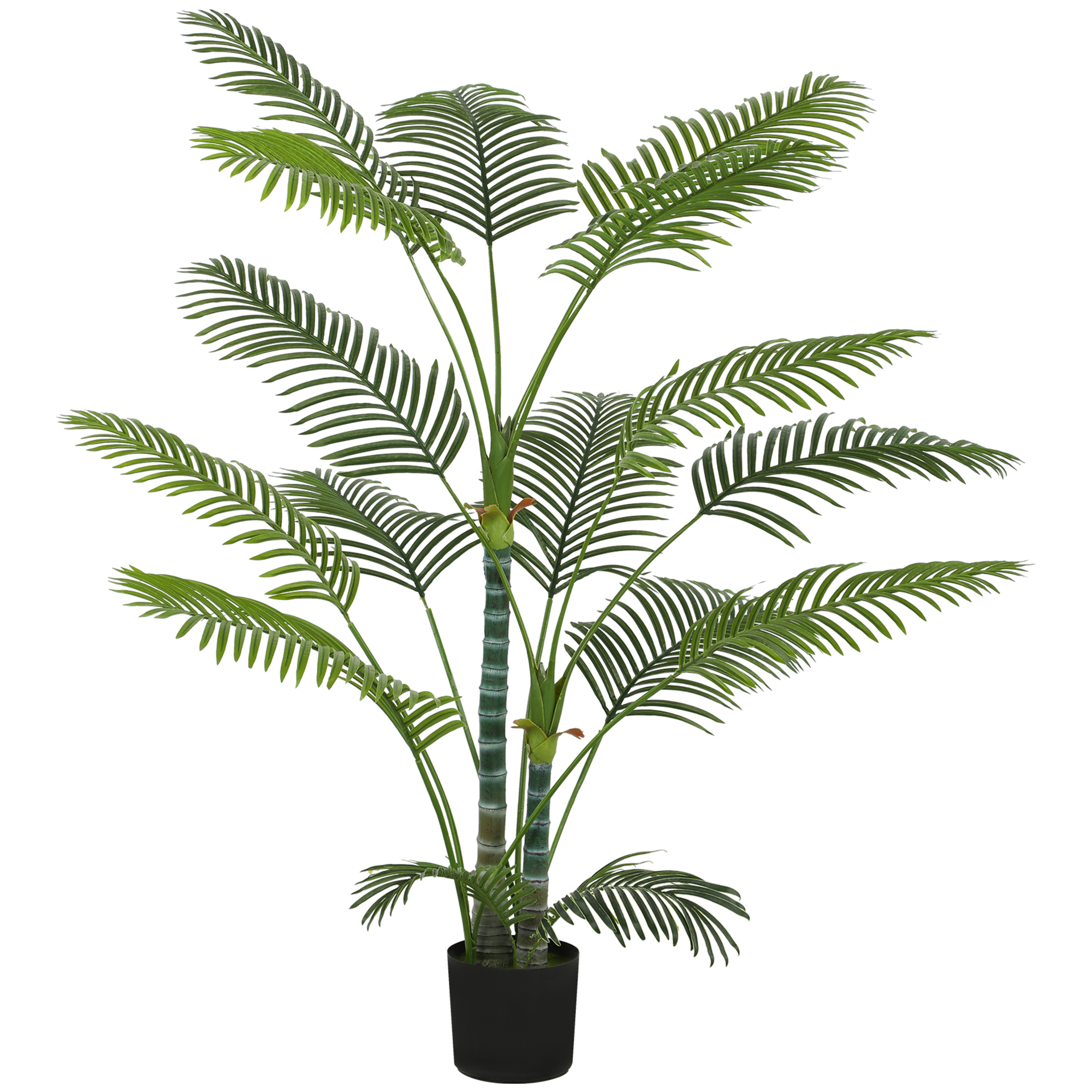HOMCOM Kunstmatige Palm met 16 Kunststof Bladeren, UV-bestendige Kunstplant met Plastic Pot, Voor Binnen en Buiten, Groen