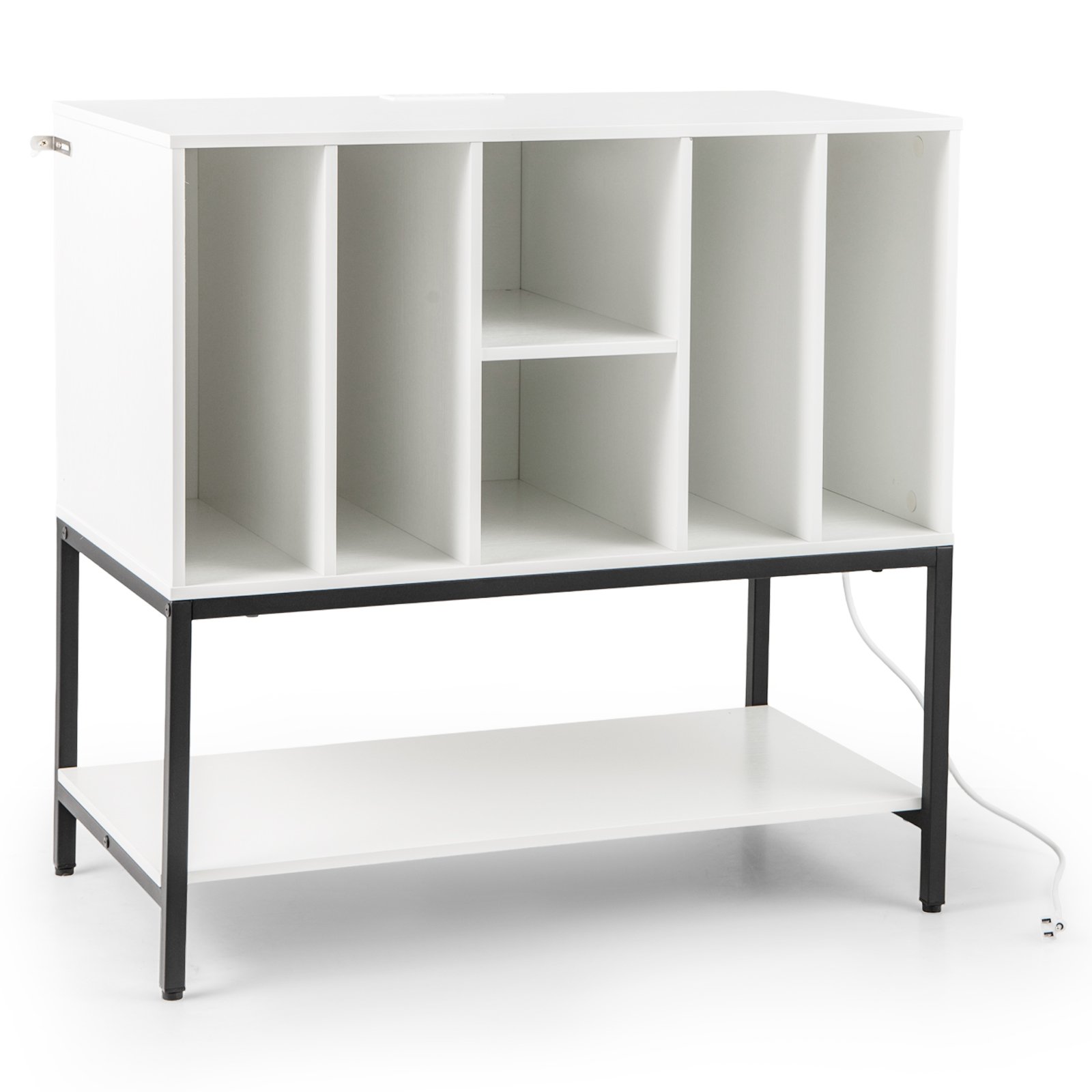 Costway Plattenspielerstandaard met Oplaadstation & Vinylopslag Bijzetkast Vinyl-display Rek Wit