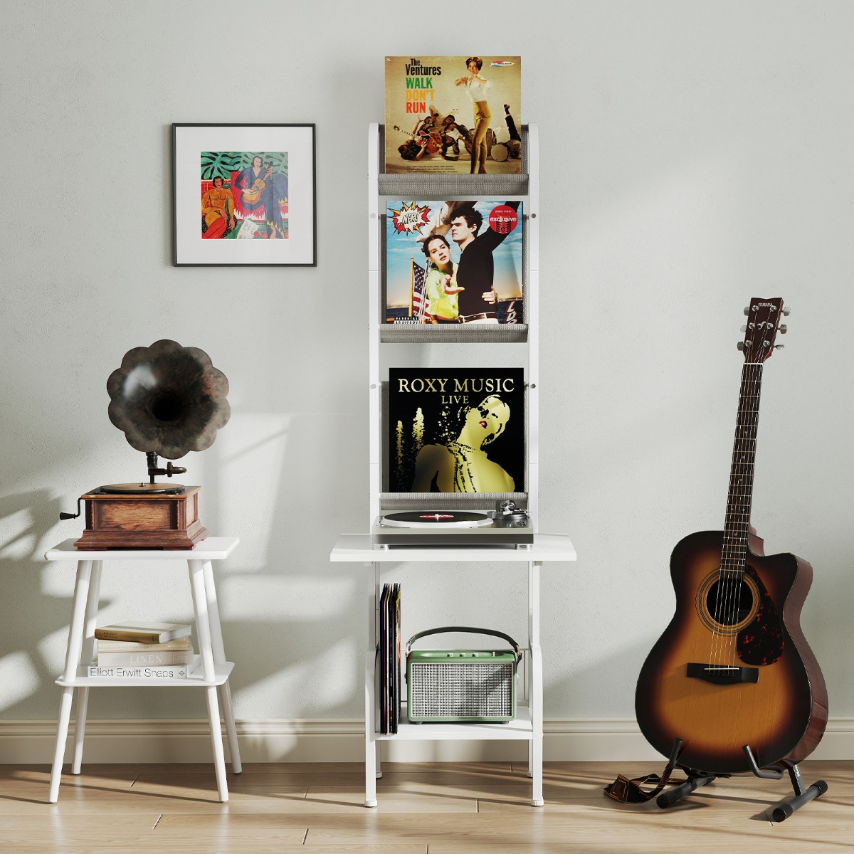 Costway 5-laags Platenspelerstandaard met Vinyl Tentoonstellingsrek Platenstandaard Wit