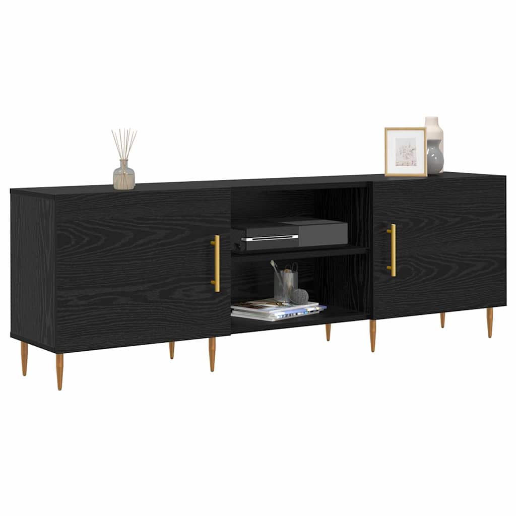 vidaXL TV-kast met plank met opslag met de deur Zwart eiken 150 x 30 x 50 cm Bewerkt hout