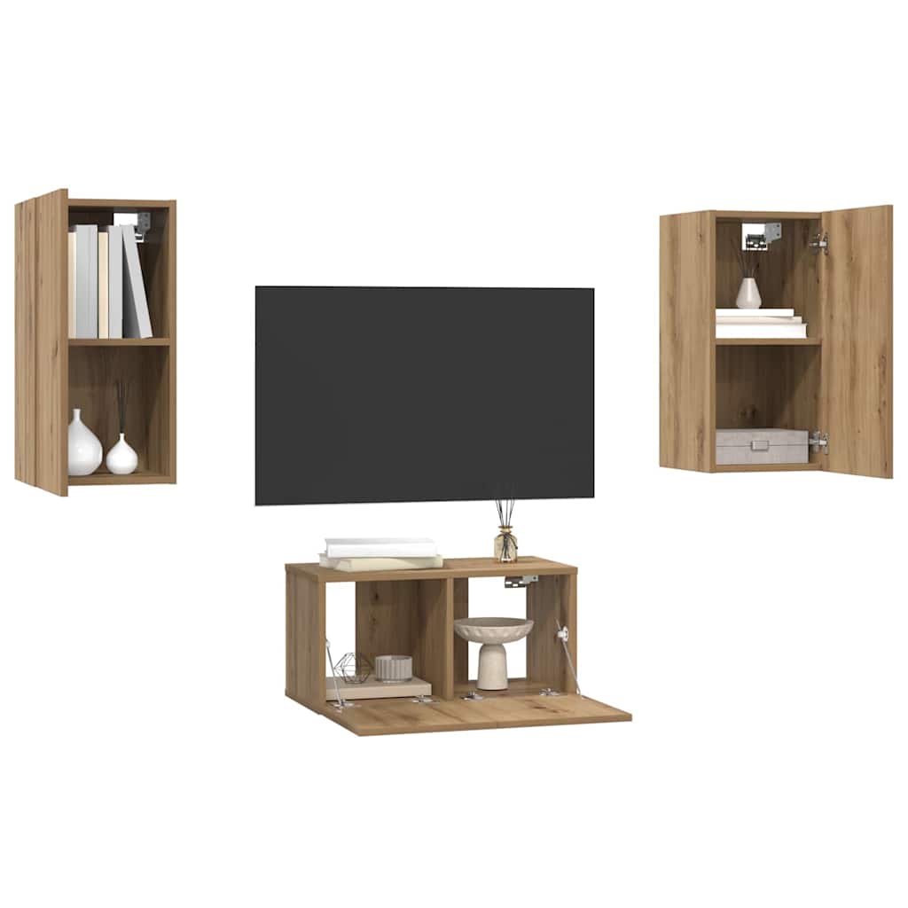 vidaXL Tv-meubelset 3 pcs artisanaal eikenkleurig 60 x 30 x 30 cm